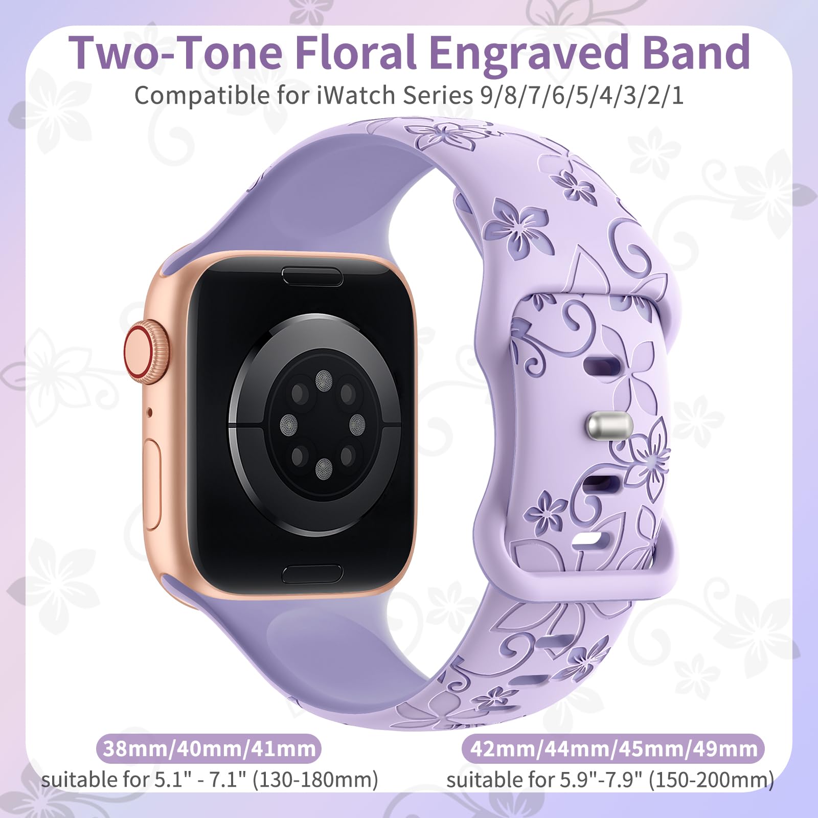 Floral Engraved Bands Compatible With Apple Watch Band 41Mm 40Mm 44Mm 45Mm 42Mm 38Mm 49Mm 46Mm For Women,Cute Flower Iwatch Band
