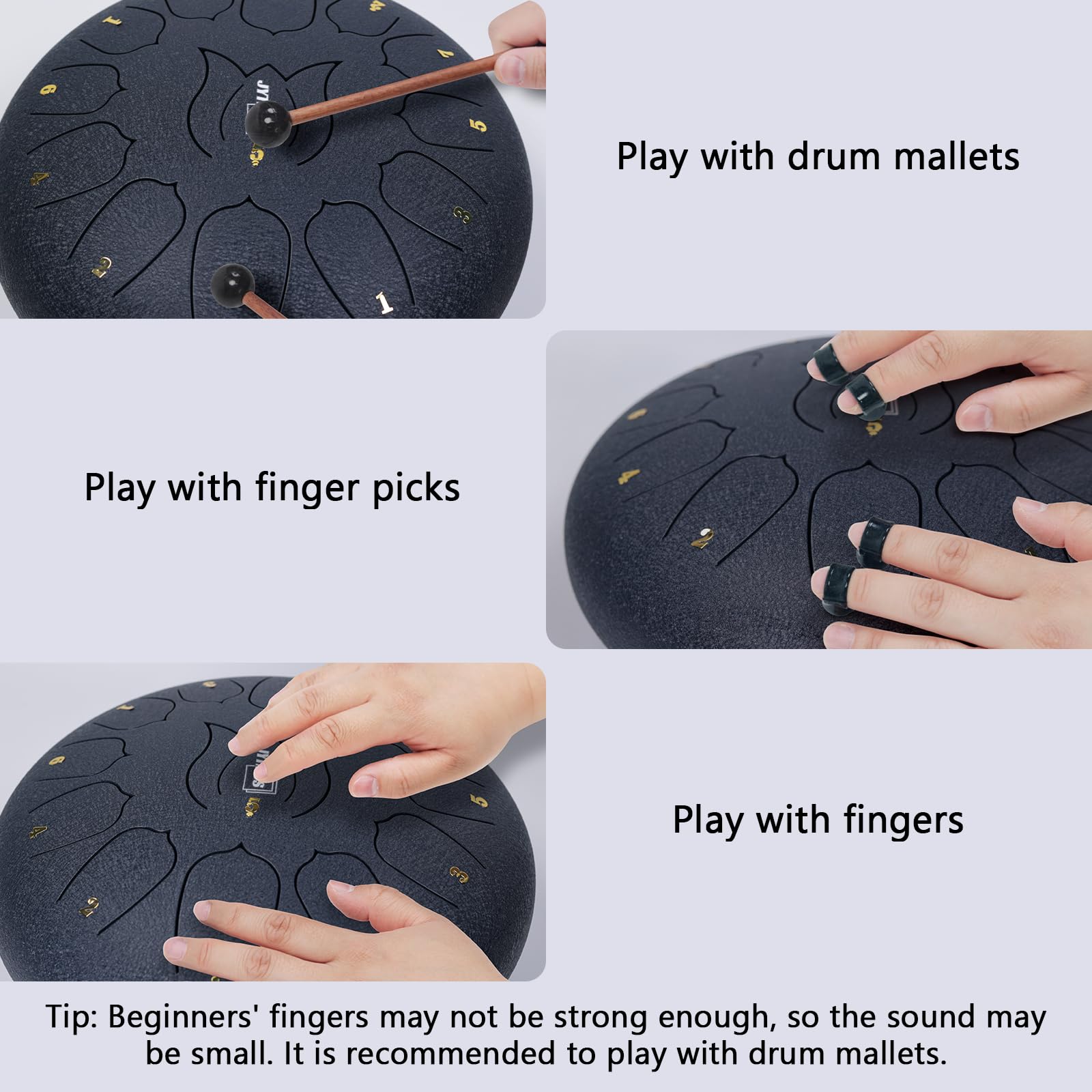 Jytmus Steel Tongue Drum 13 Notes 12 Inches Steel Drum With Drum Bag, Music Book, Drum Mallets, Mallet Holder, Finger Picks And