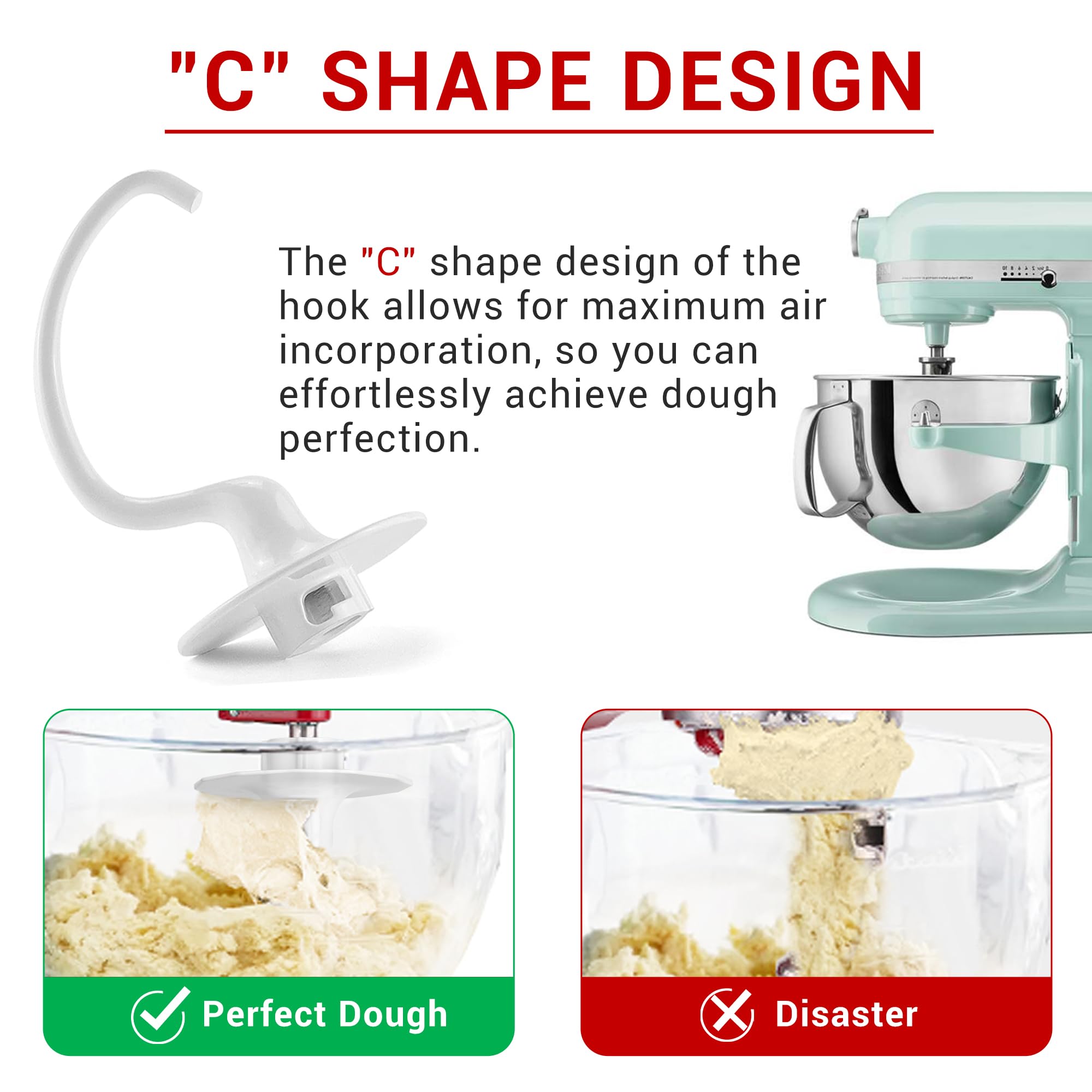 K5Adh Dough Hook For Kitchenaid 6 Quart Bowl Lift Stand Mixer, Dough Hook Replacement For Kitchenaid Professional 600 Series Mix