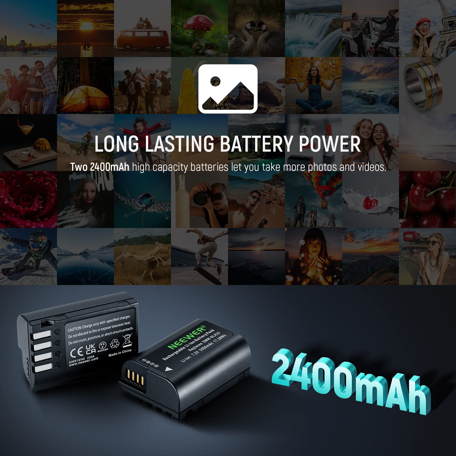 NEEWER DMW-BLK22 2400mAh Camera Battery and Dual USB Type C Charger Set for Panasonic Lumix DC-S5 S5II GH5II GH6