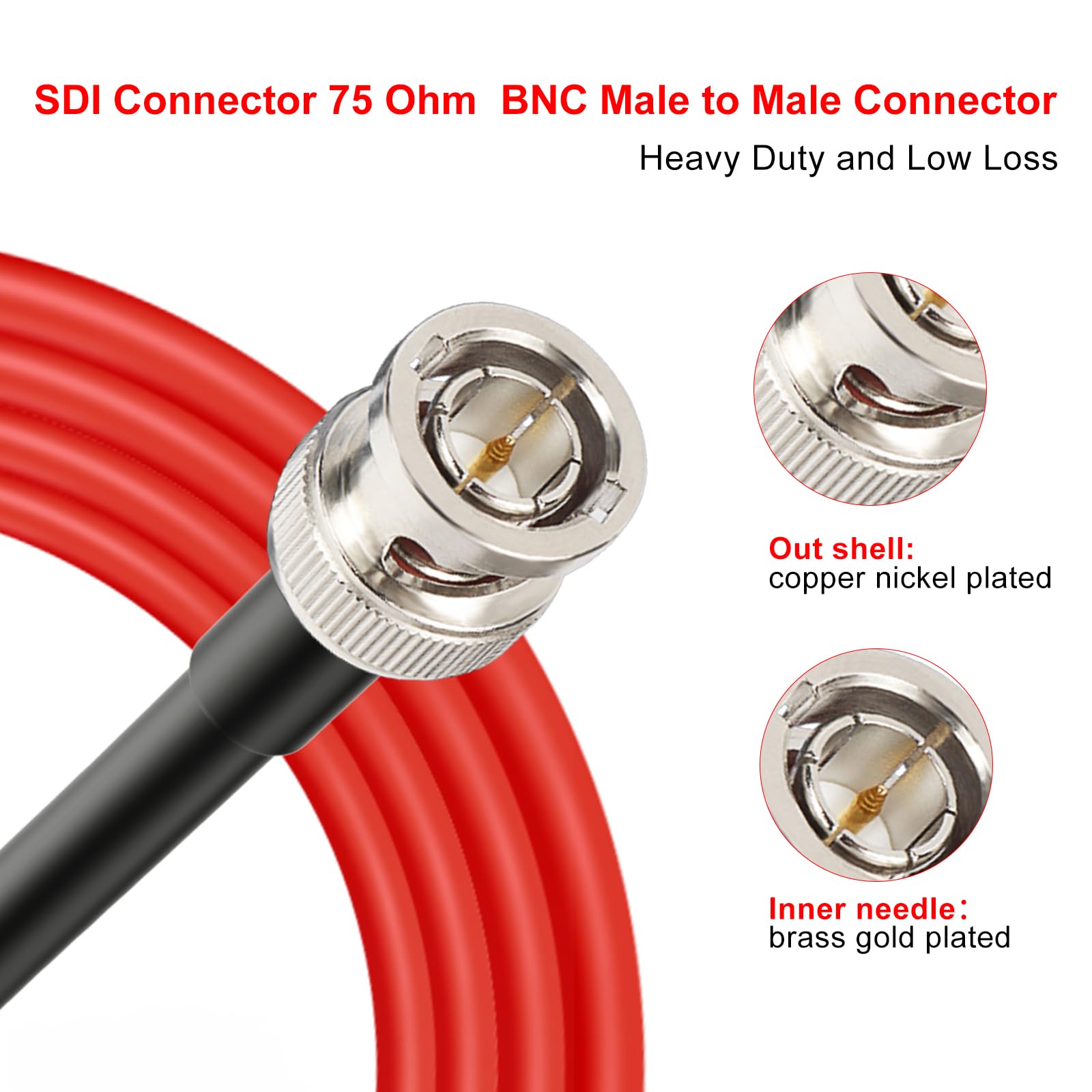 Xrds  Rf 12G Sdi Cable 6Ft, Sdi Video Cable 3G/6G/12G 75Ohm Rg6 Bnc Cable Supports Hd Sdi/3G/6G Sdi/4K For Video Security Camera