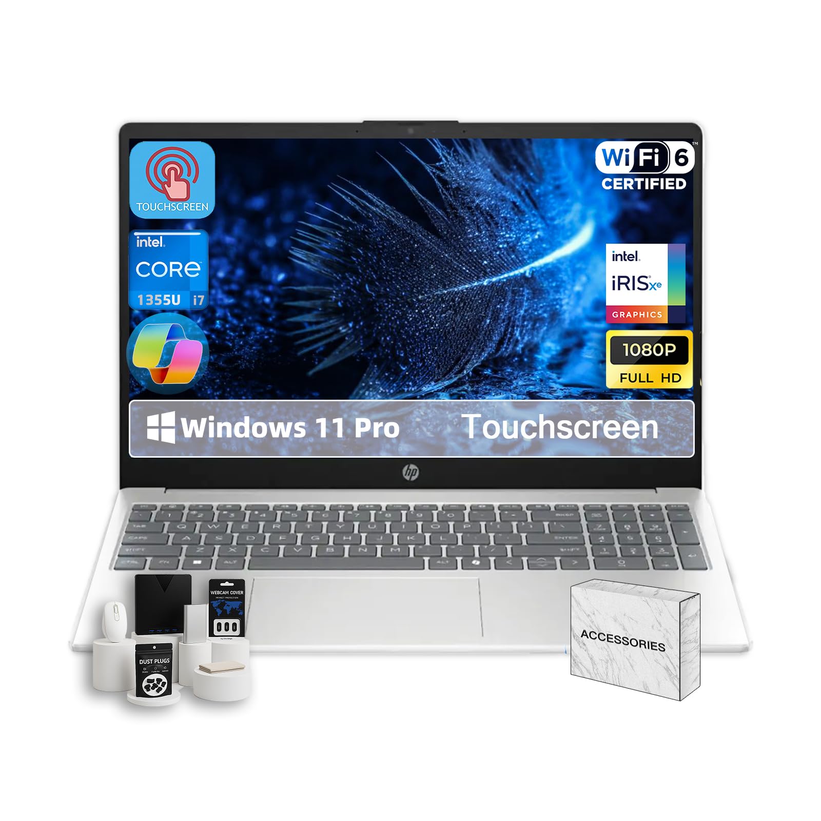 HP 15.6-inch Touchscreen Laptop for Business and Students - Intel 13th Gen i7-1355U (up to 5 GHz), 64GB RAM, 2TB SSD, FHD IPS To