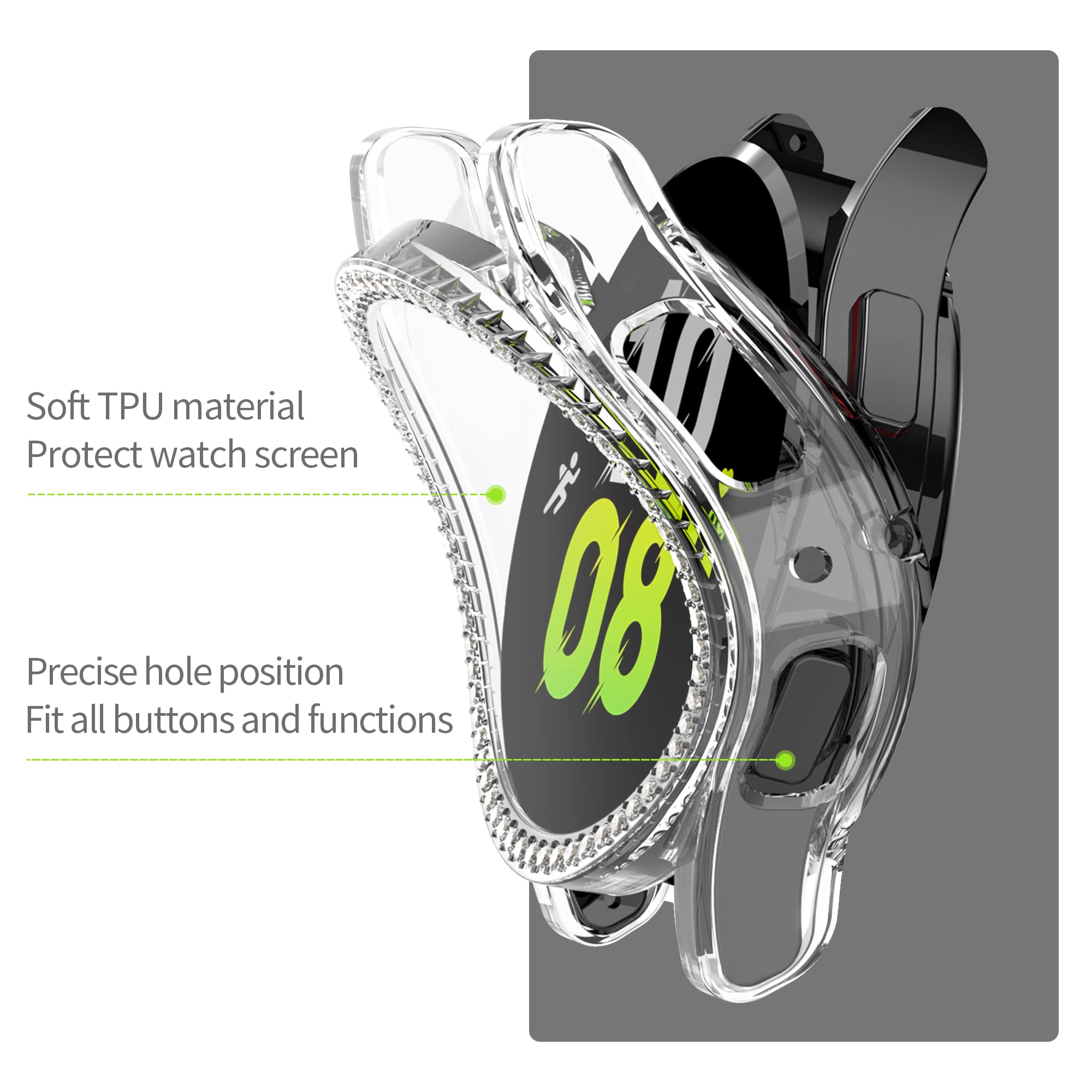 [2 Pack] Richone Compatible With Samsung Galaxy Watch 5/Galaxy Watch 4 44Mm Screen Protector Case, Bling Diamonds All Around Pro