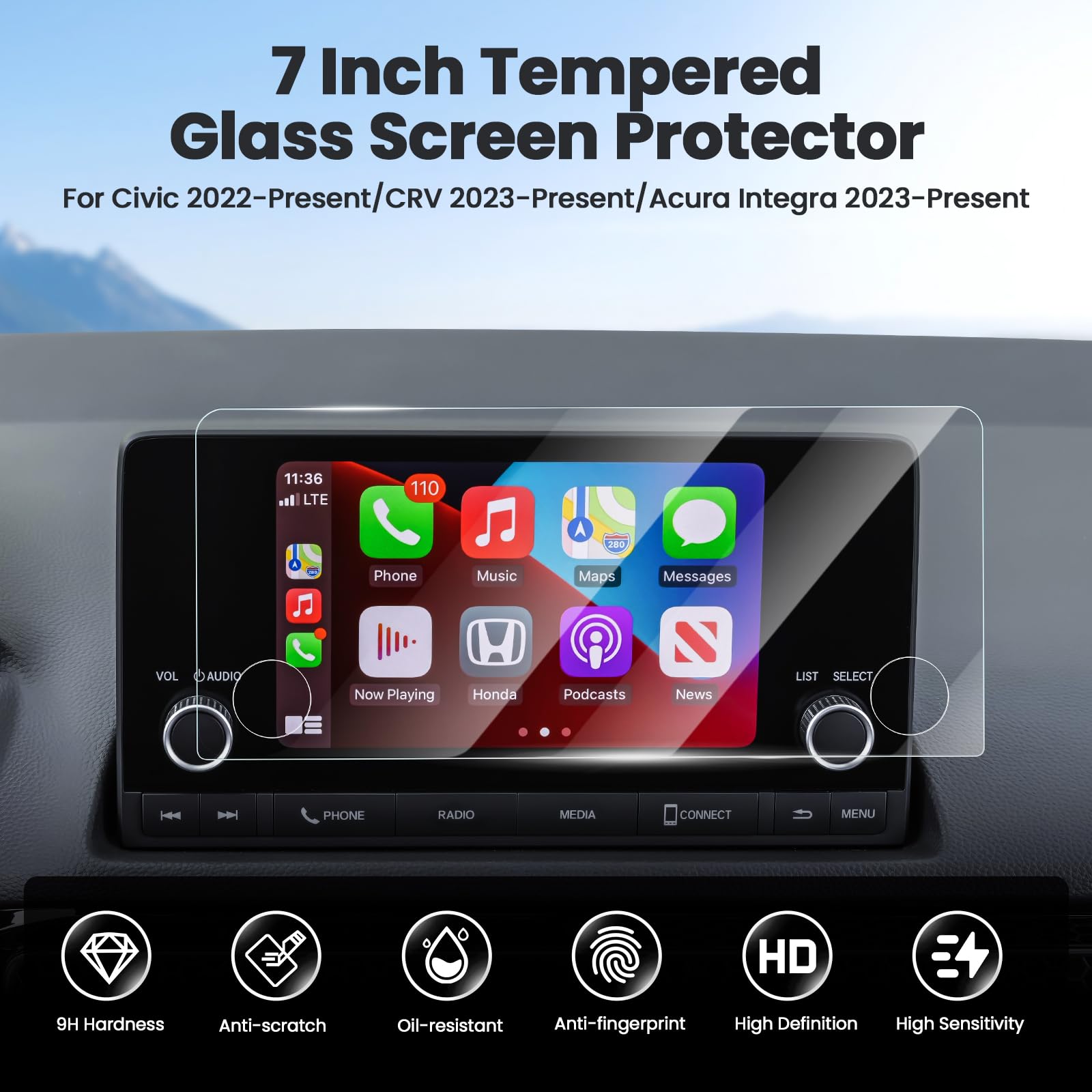 Canvcle Screen Protector For Honda Civic Sport Lx Ex 11Th Gen. 2022 2025/Crv 2023 2025/Acura Integra 2023 2025, 7 Inch Touch Scr
