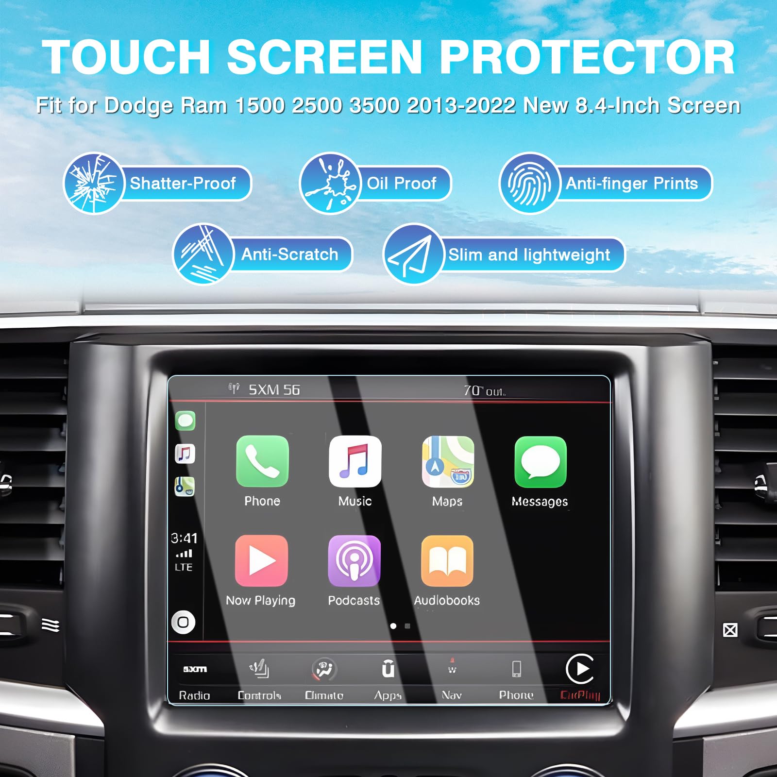 Karltys 2 Pack 8.4 Inch Ram Screen Protector For Dodge Ram 1500 2500 3500 New 2013 2023, Ram 1500 Touchscreen Tempered Glass Protector Ultra Clear Car Radio Screen Cover Anti Glare Anti Scratch