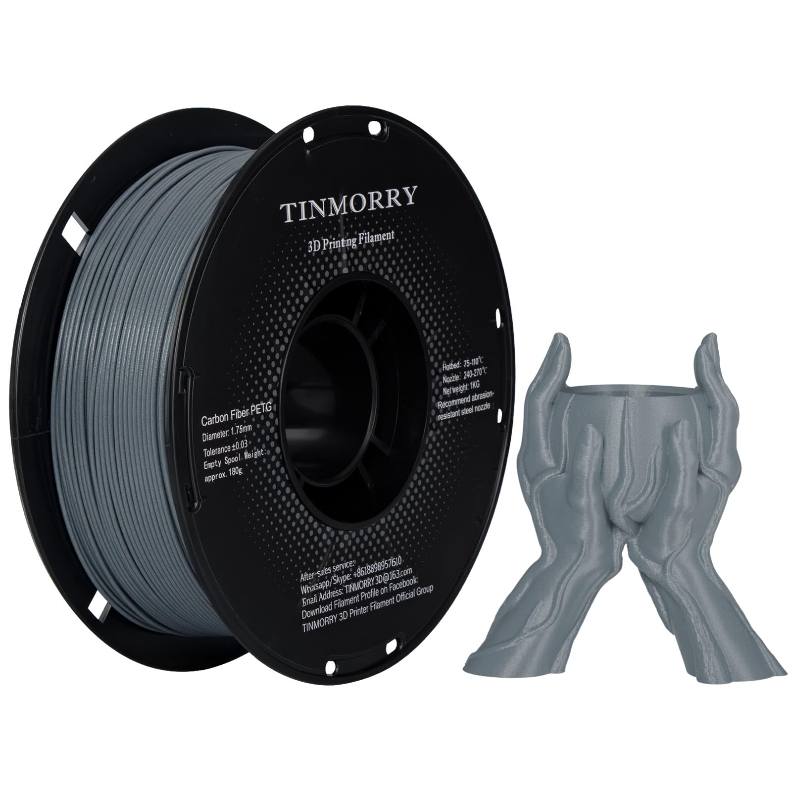 Carbon Fiber PETG Filament 1.75mm, TINMORRY PETG-CF 3D Printer Filament, Compatible with Bambu, Creality K1C, QIDI MAX3, FLASHFO