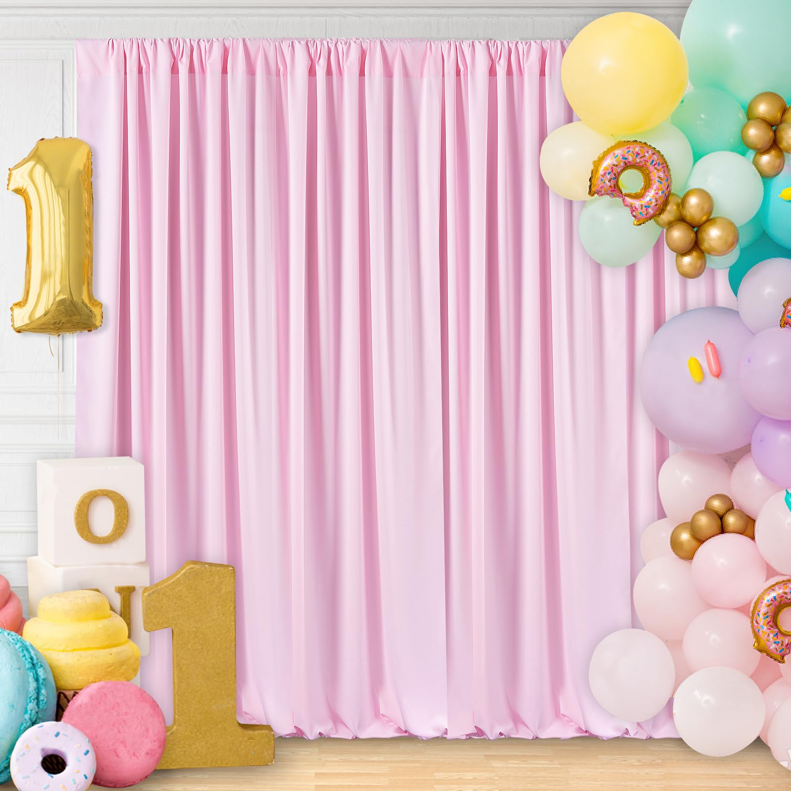 10Ft X 8Ft Pink Backdrop Curtain For Parties Pink Polyester Photography Backdrop Drapes For Birthday Wedding Birthday Baby Showe