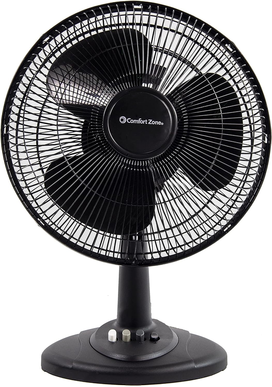 Comfort Zone Oscillating Table Fan With Adjustable Tilt, Convenient Push Button Controls, Quiet, 16 Inch, 3 Speed, Desk Fan, Air