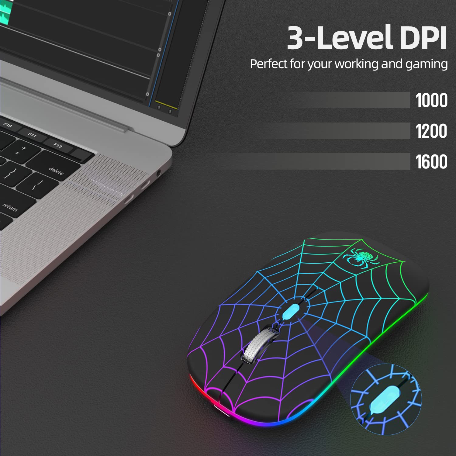 Wireless Mouse, Led Mouse Portable Mobile Optical Cordless Mouse With Usb And Type C Receiver, 3 Adjustable Dpi Wireless Compute