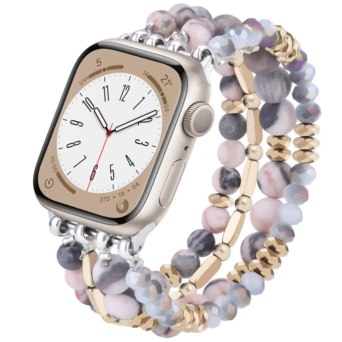 Visoom Beaded Boho Bracelet Compatible For Apple Watch Band 40Mm/38Mm/41Mm Series 9 8 7 Se Series 6/5/4 Women Fashion Cute Handmade Crystal Beads Stretchy Watch Strap For Iwatch Bands Series 3/2/1