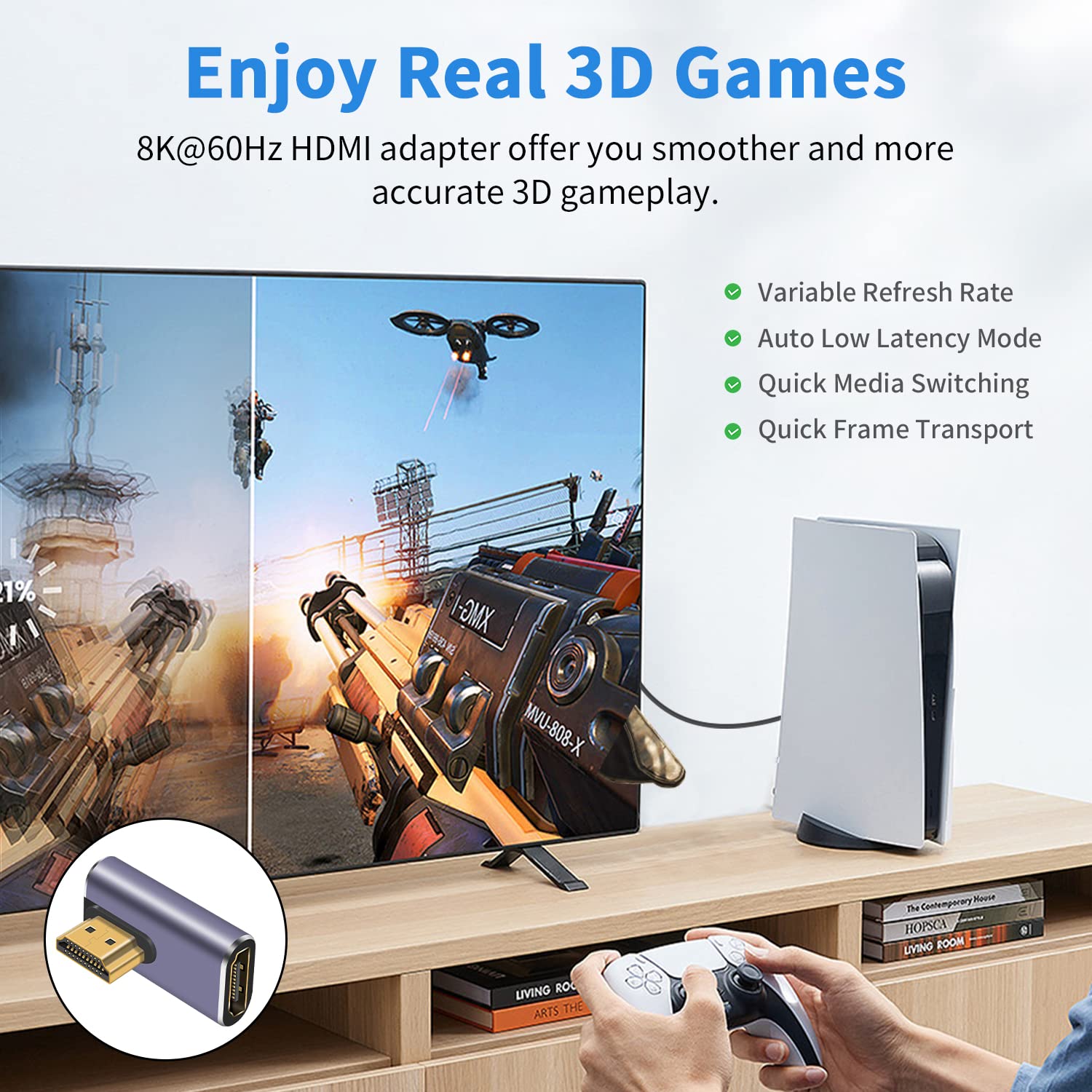 Poyiccot Hdmi 90 Degree Adapter 8K, Right Angle Hdmi 2.1 Adapter, 48Gbps Hdmi Male To Female Adapter Extender Connector Supports