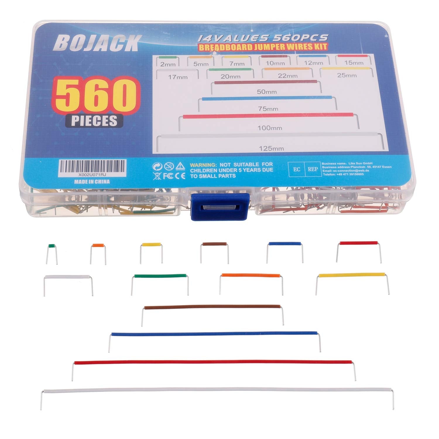 Bojack 14 Vaules 560 Pcs 2 125Mm Solderless Flexible Breadboard Connecting Line Cables Breadboard Jumper Wires Kit