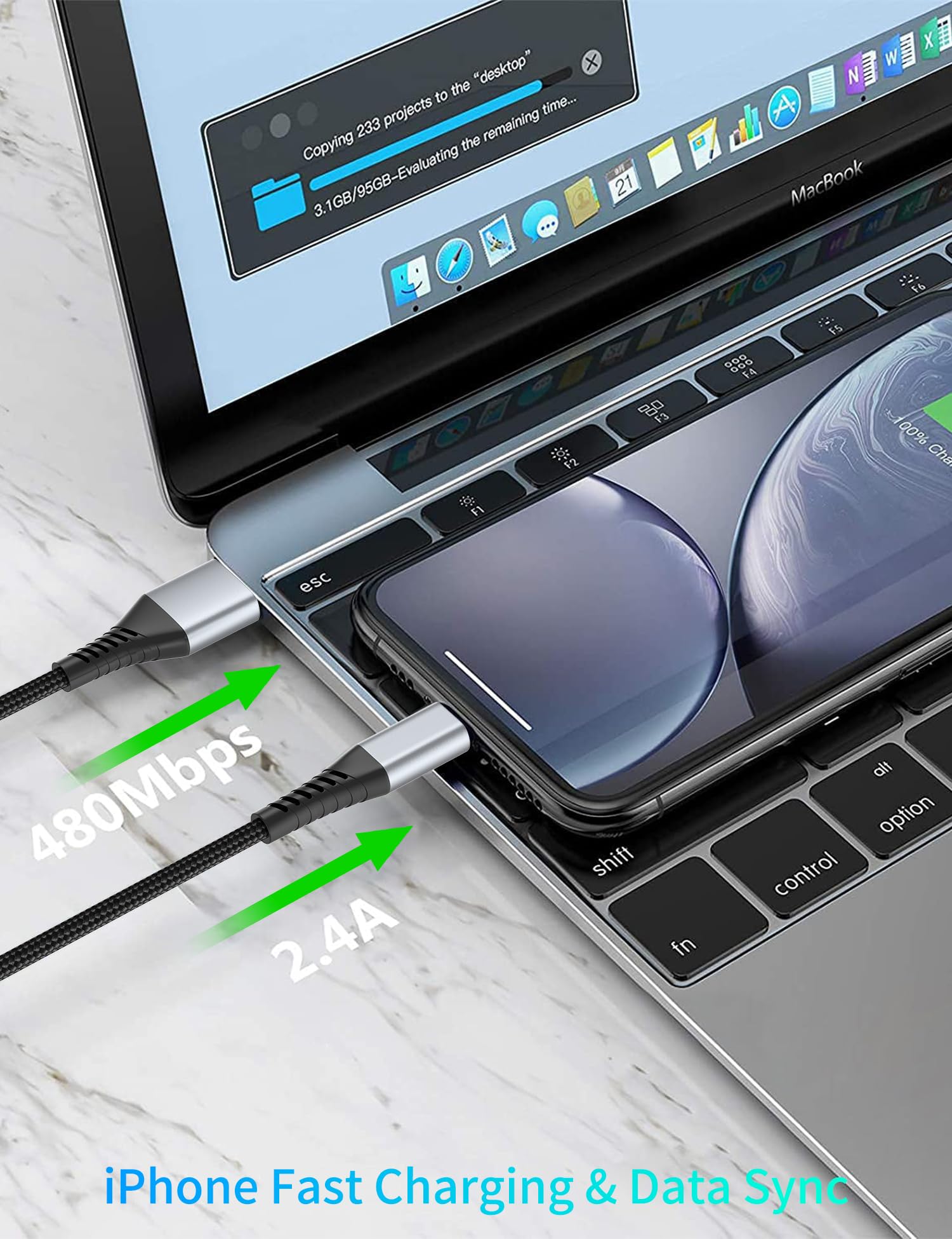 Acevien 2Ft Iphone Charger Cable, 3Pack Usb To Lightning Cable For Car Braided, Fast Charging Lightning Cord For Iphone 14 13 12