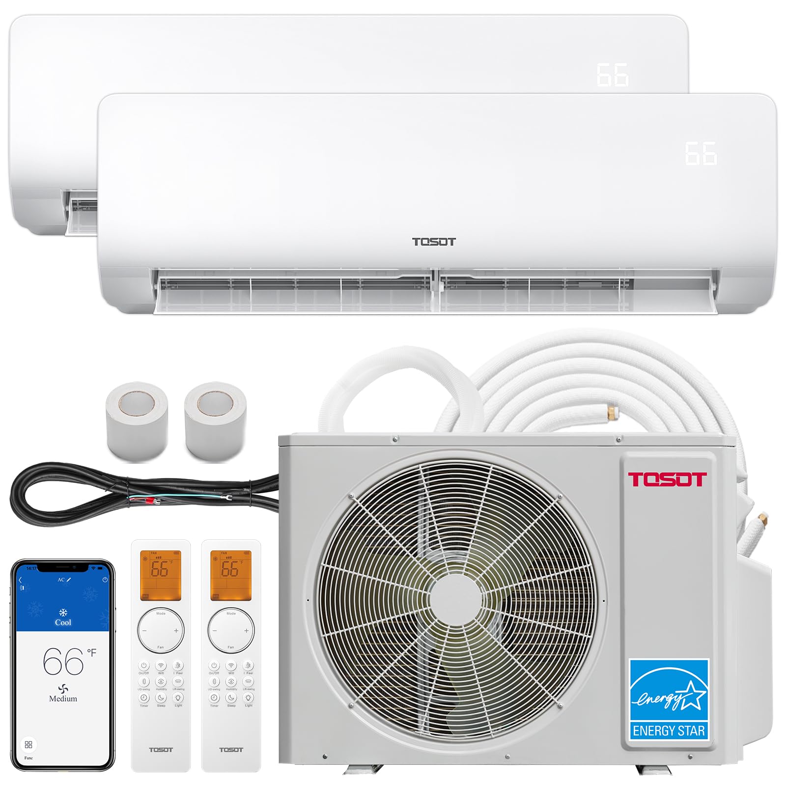 TOSOT 24,000 BTU Dual 2 Zone Mini Split Air Conditioner with Heat Pump, 21 SEER2, 230V, Wifi-Enabled Ductless Inverter Split Sys