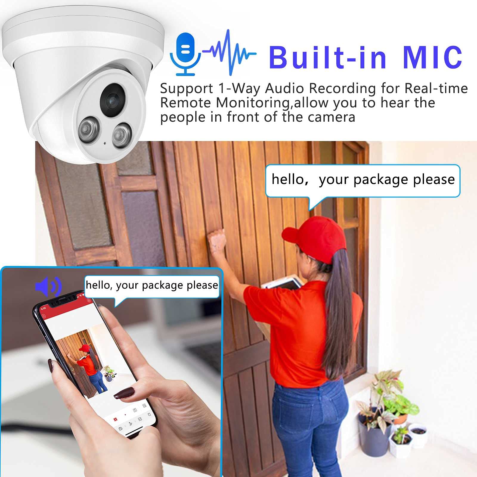 Vikylin 8Mp Ip Poe 4K Turret Camera,Buit In Mic, Ai Human/Vehicle Detection,98Ft Exir 2.0 Ir Night Vision, 2.8Mm Lens,Ip67 Outdo