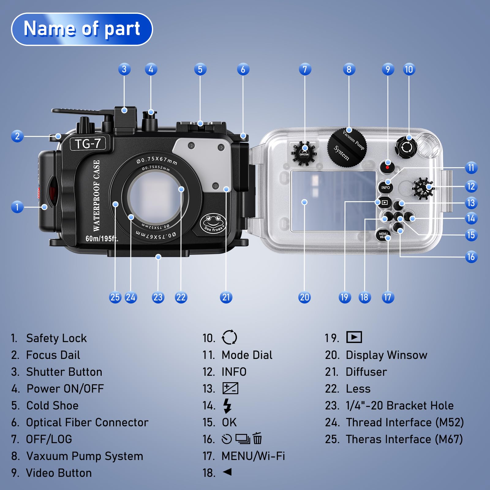 Seafrogs Underwater Camera Housing For Olympus Tg 7, Professional Underwater Accessories 195Ft/60M For Olympus Tough Tg 7 (Tg 7