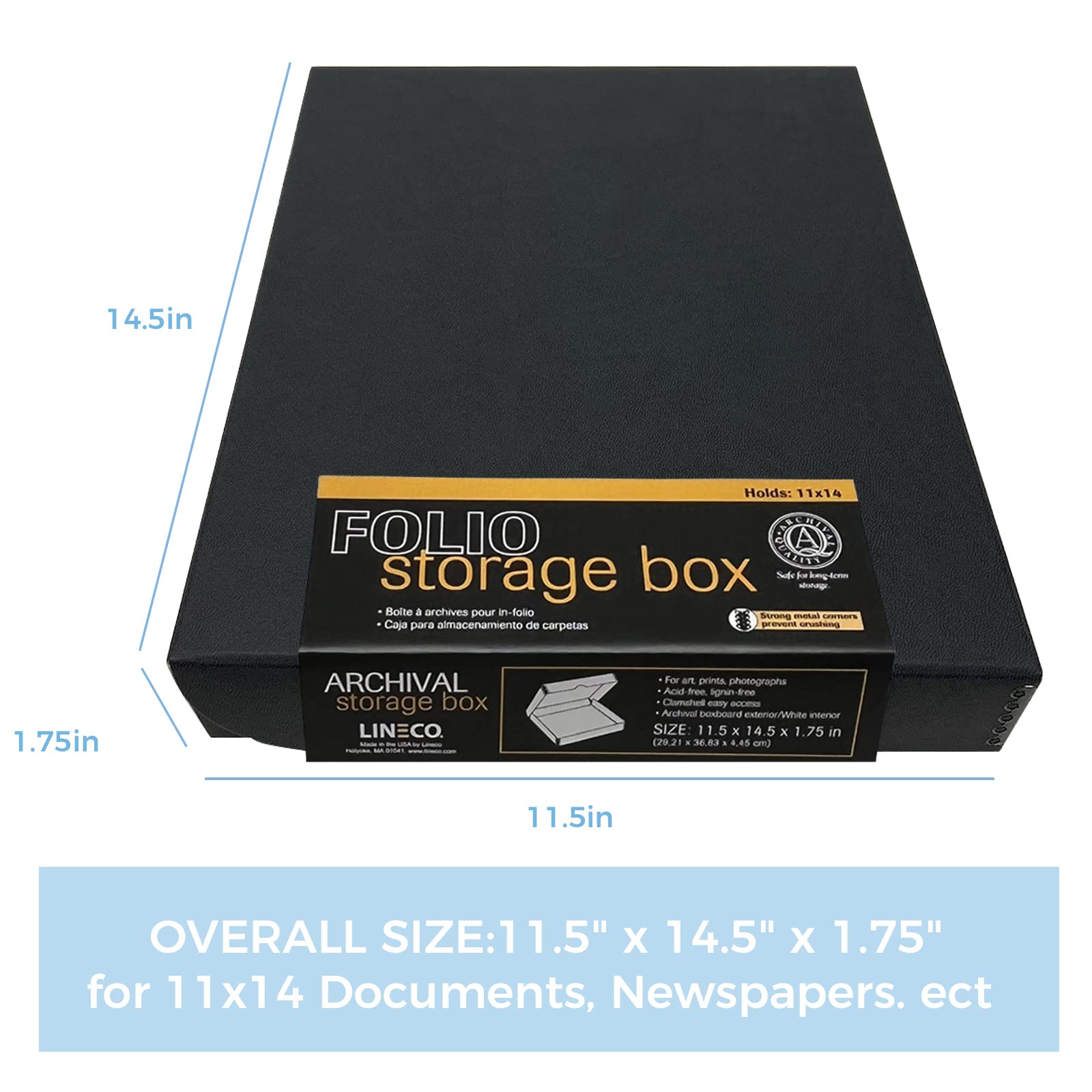 Lineco Folio Storage Box, Faux Leather Cover, Clamshell Design, 9.5X12.5X1.75 Inches, Archival Boxboard, Preserve Photos, Cards, Magazines, Documents, Art, Ephemera, Family Records, Black, Pack Of 1