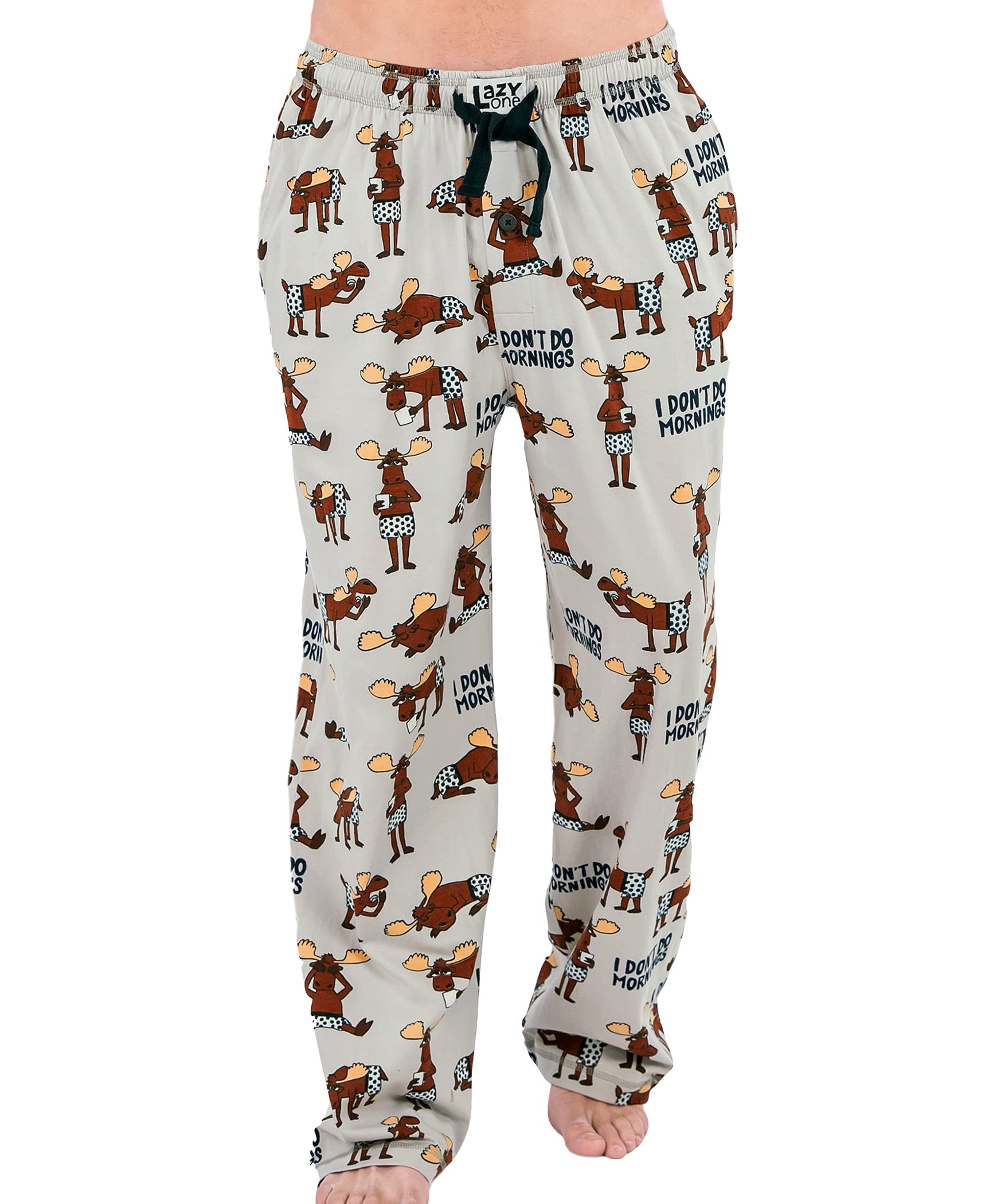 Lazy One Animal Pajama Pants For Men, Mens Separate Bottoms, Lounge Pants, Moose (Dont Do Mornings, Large)