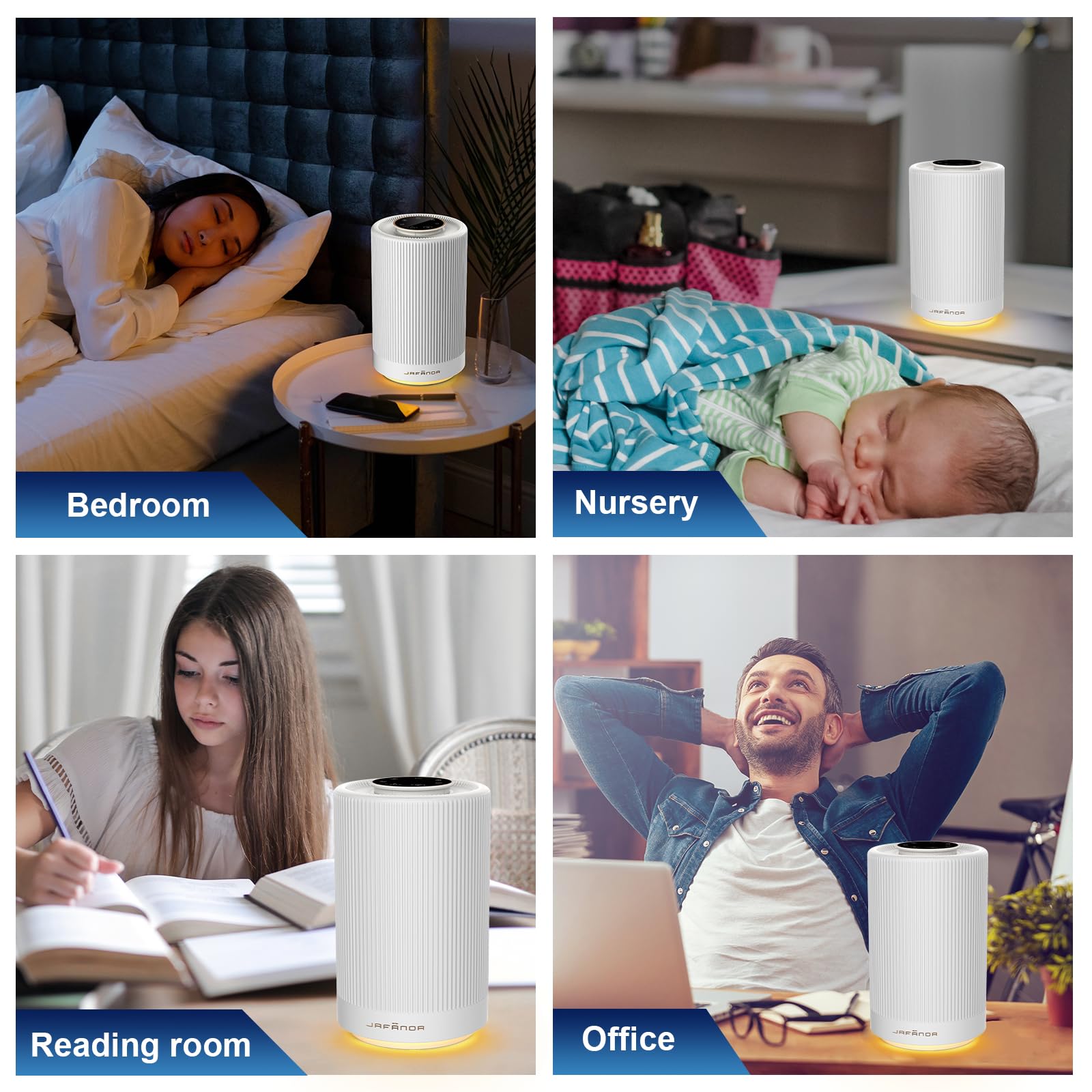 Jafända H13 True HEPA Air Purifier 450 sqft 23 dB Quiet JF100 Plastic White
