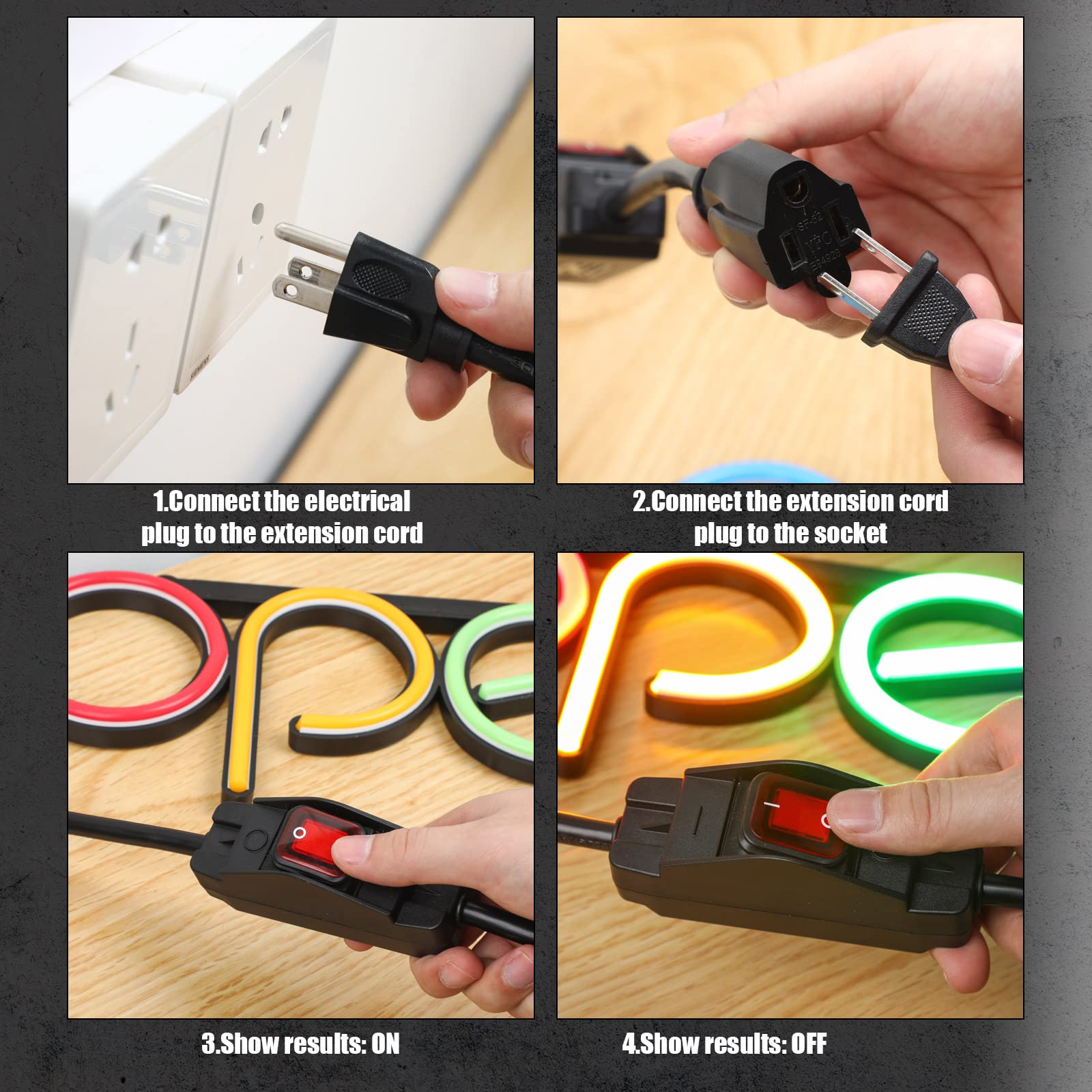 Weewooday 3 Prong Extension Cord Compatible With Waterproof Switch 1875W Heavy Duty 14 Awg Extension Cable 15A 125V Nema 5 15P T