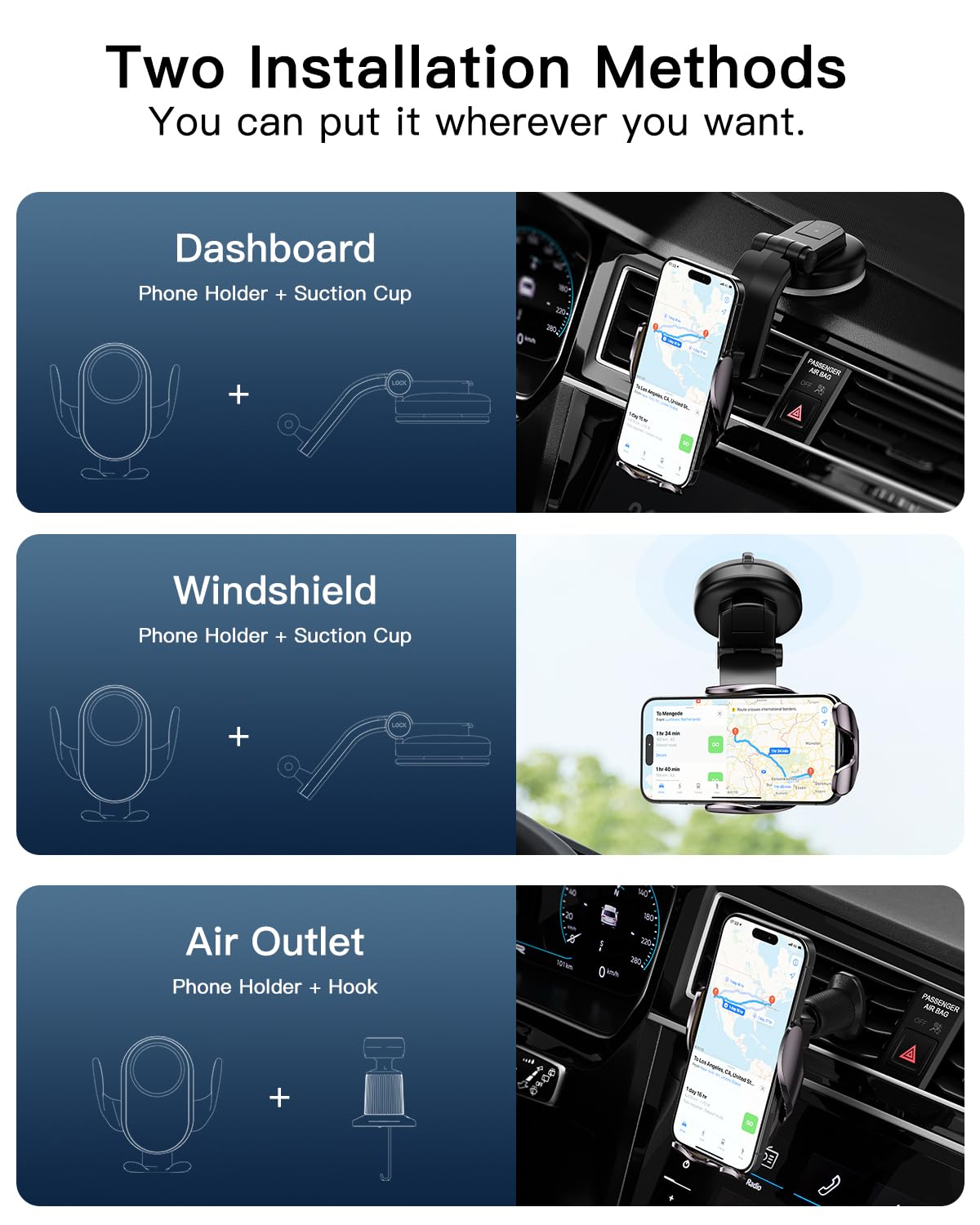 Wireless Car Charger, Essager 15W Fast Charging Car Phone Holder Mount Auto Clamping Cell Phone Stand For Iphone 15 14 13 12 11