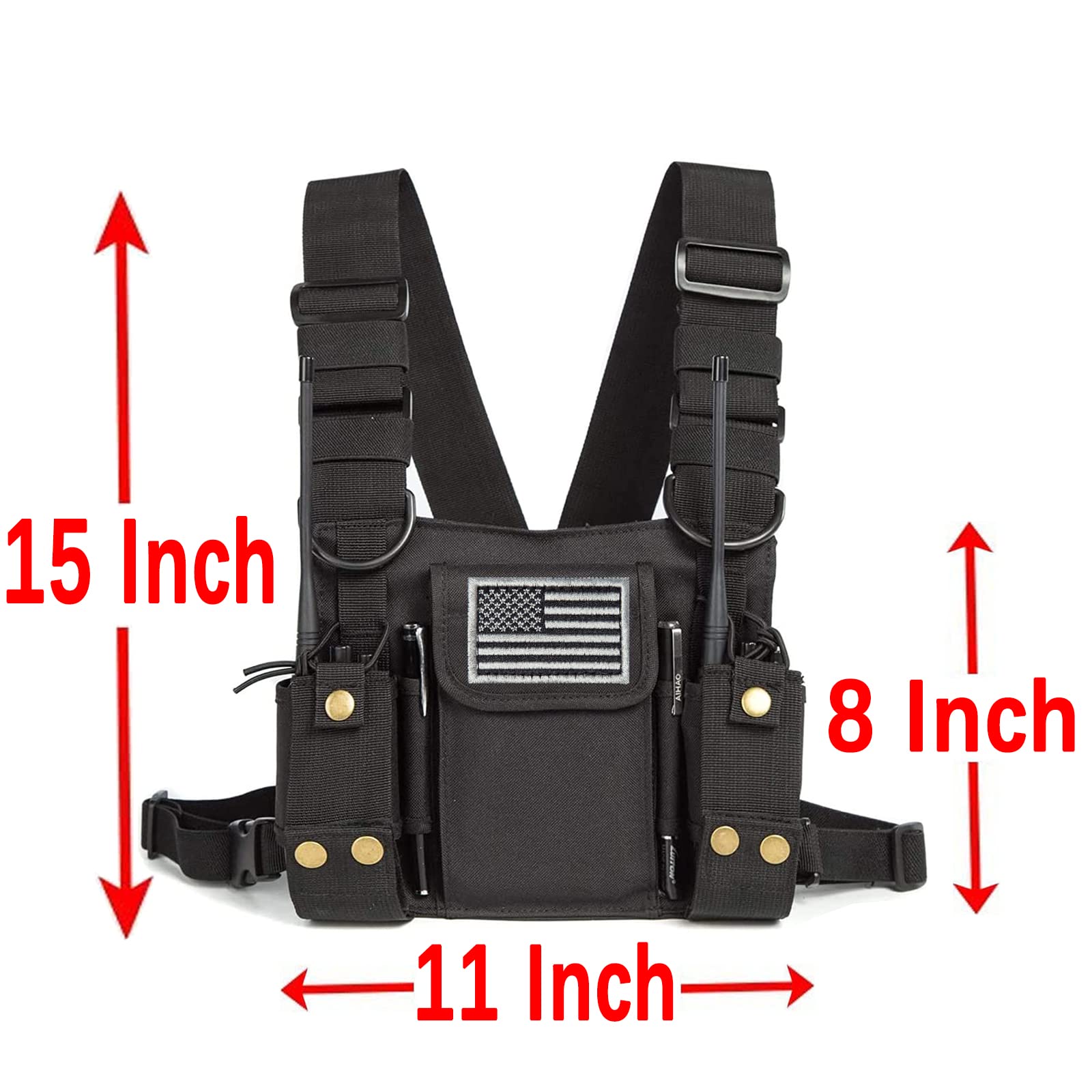Radio Shoulder Holster Chest Harness Holder Vest Rig For Two Way Radio Chest Front Pack Pouch Walkie Talkie Case With Front Pouches For Kenwood Arcshell Retevis Baofeng Uv 5R F8Hp Uv 82