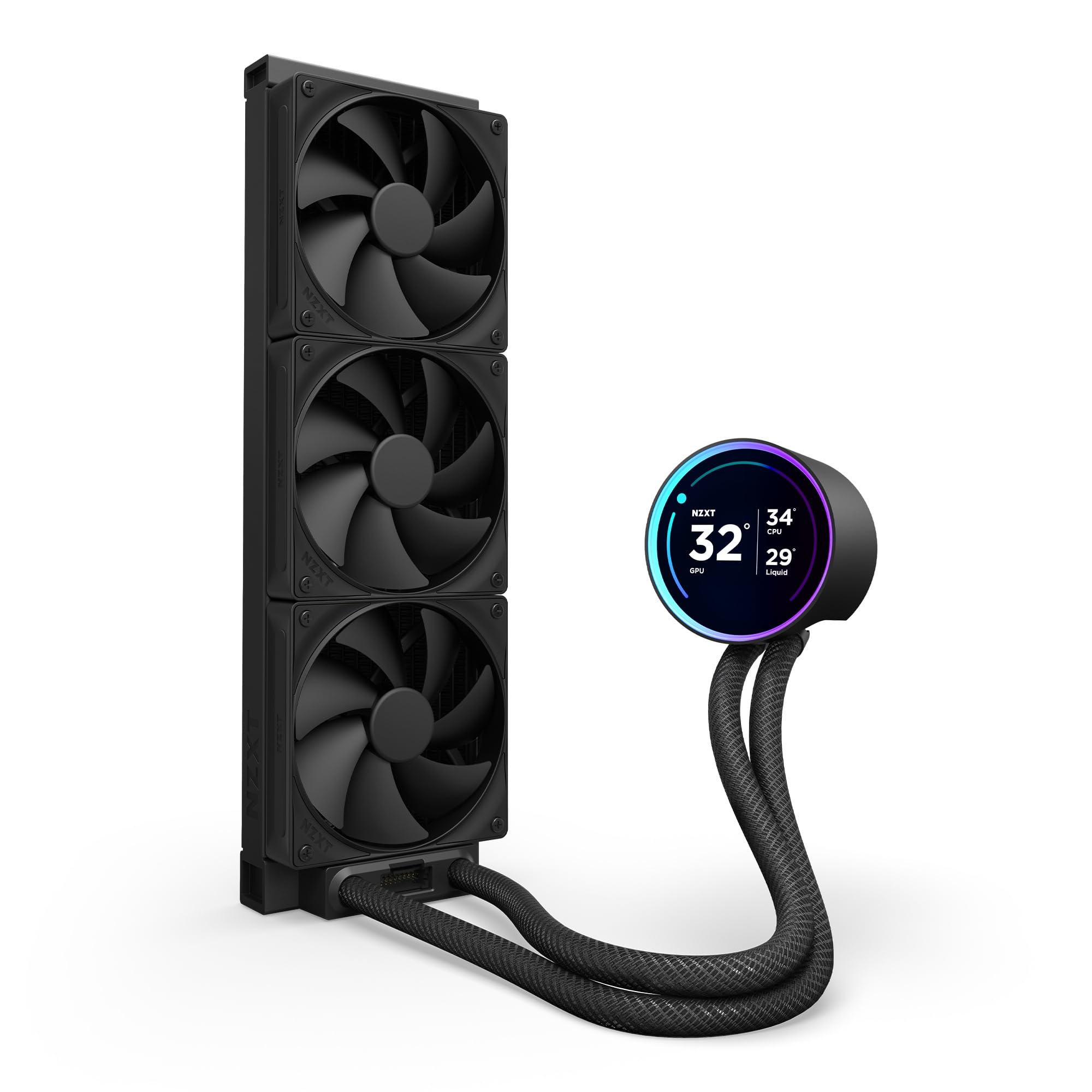 Nzxt Kraken Elite 360 2024   Aio Cpu Liquid Cooler   360Mm Radiator   3 X F120P Fans   Customizable 2.72'' Ips Lcd   Nzxt Turbin