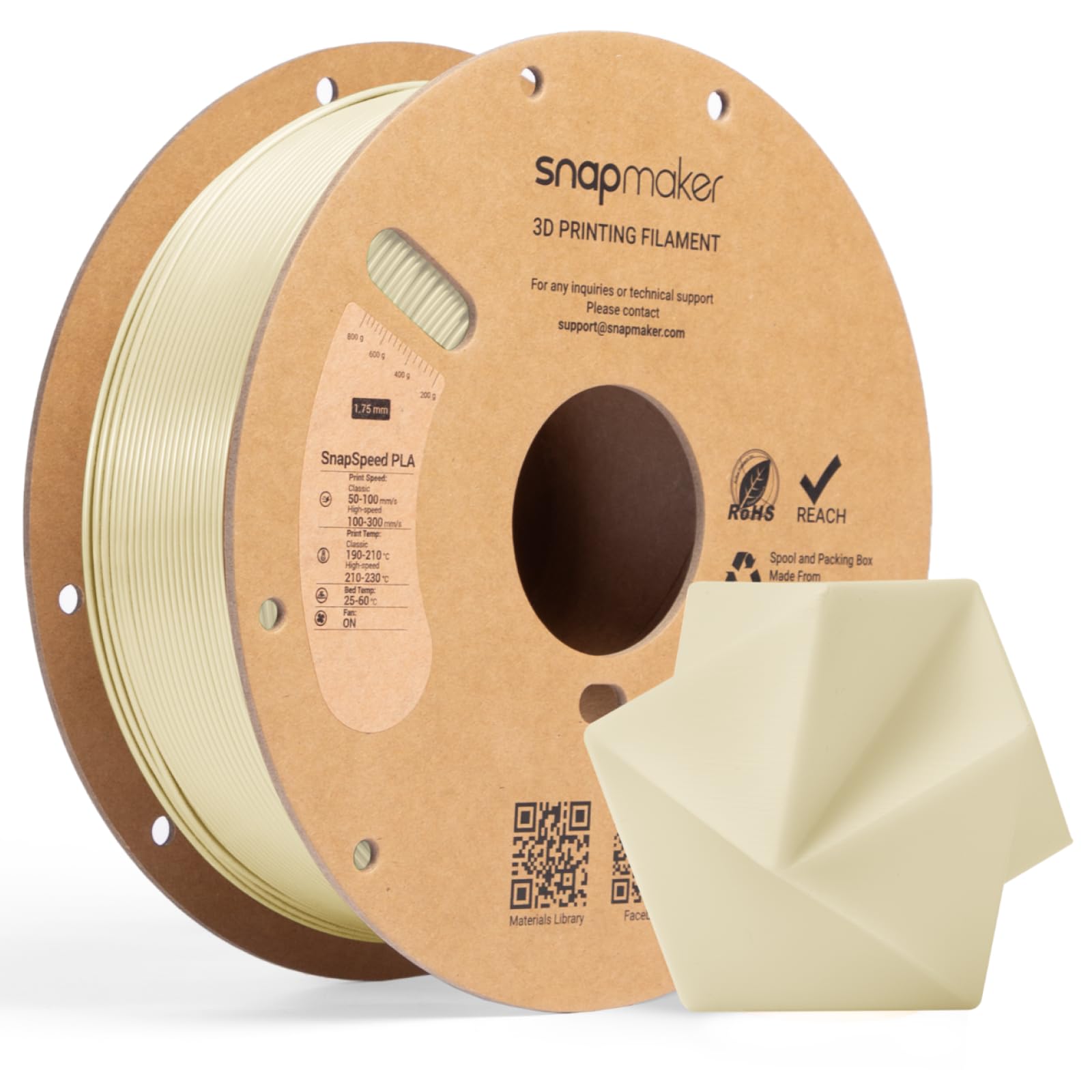 Snapmaker PLA Basic Filament 1.75mm,Snapspeed 3D Printer Filament Up to 300mm/s High Speed Printing,Dimensional Accuracy +/- 0.0