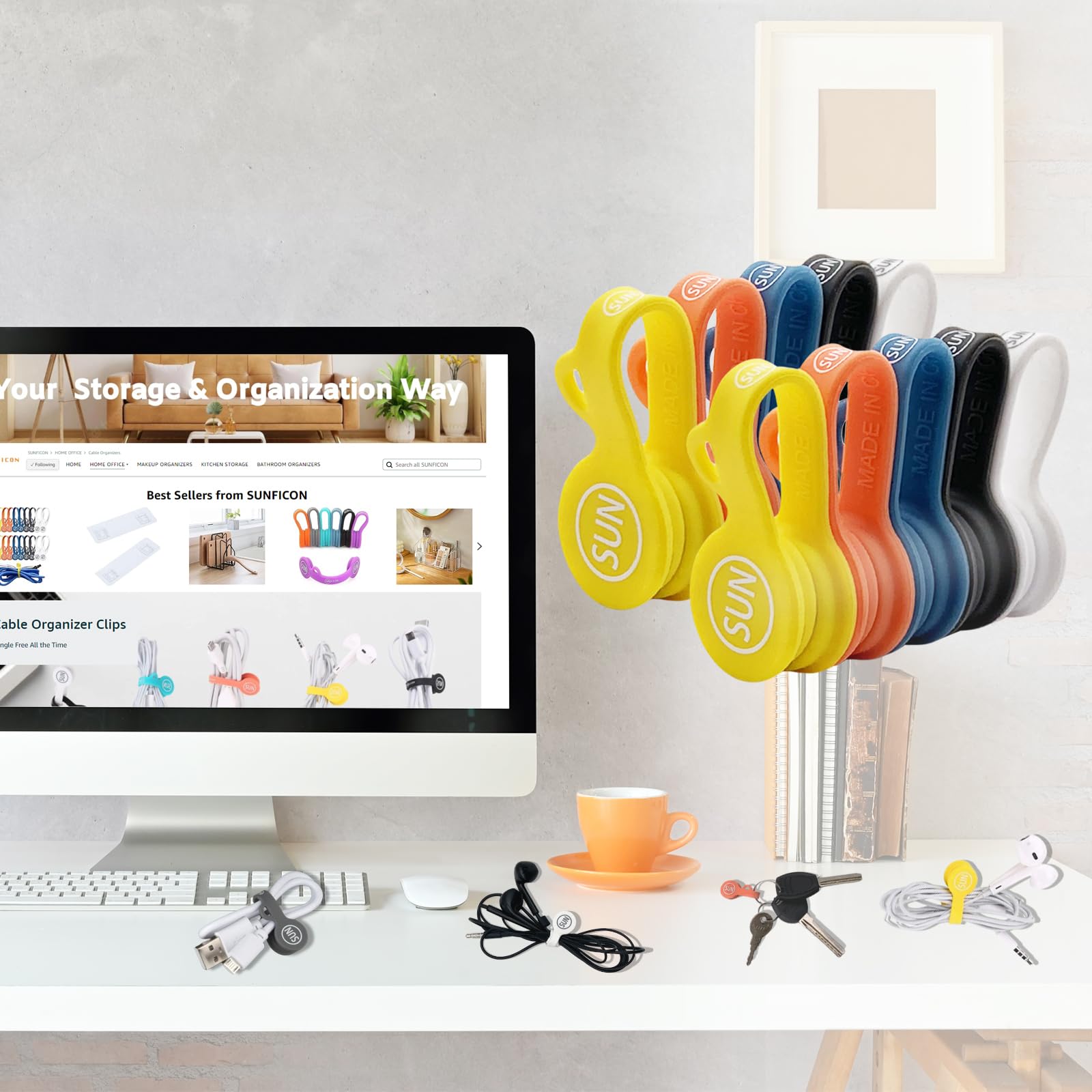 Sunficon 10 Pack Cable Clips Organizers Earbuds Cords Organizers Magnetic Twist Ties Bookmark Whiteboard Noticeboard Fridge Magn