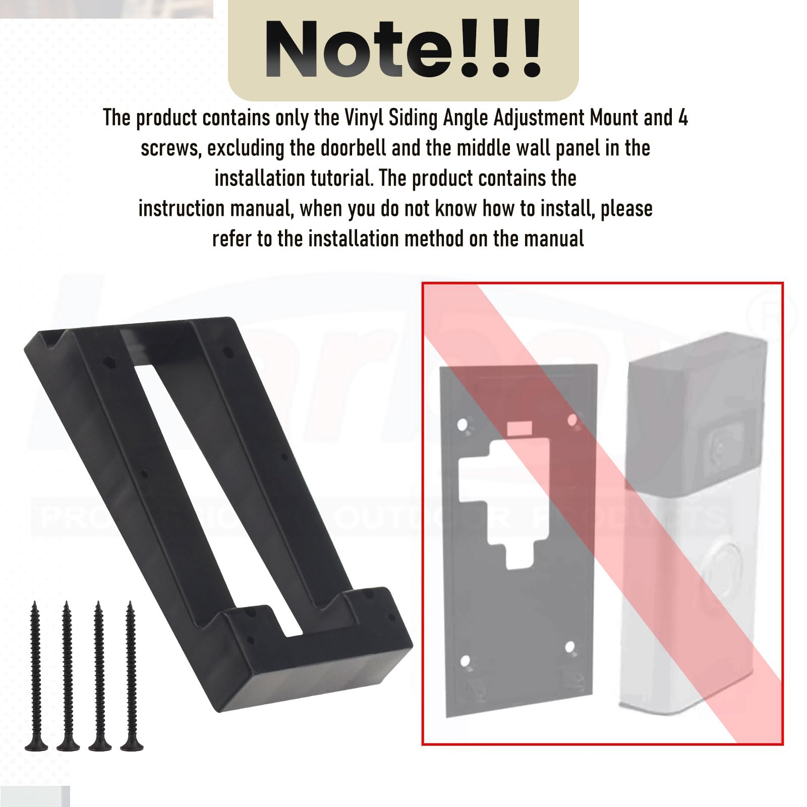 Karbay R Ing Doorbell Siding Mount/Vinyl Siding Angle Adjustment Mount For Ring Video Doorbell, Ring 2, Ring 3, Ring 3 Plus Vide