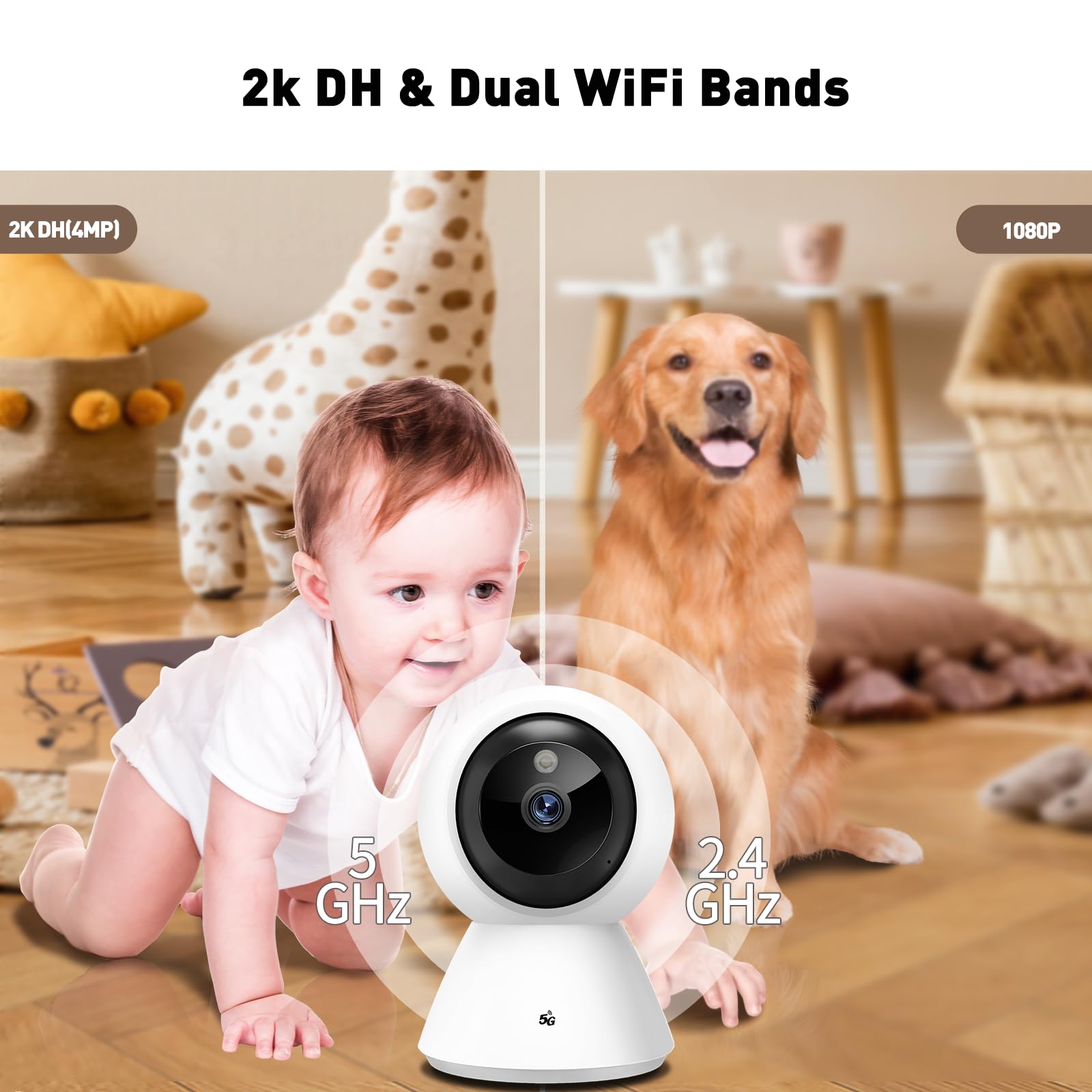 Bjr 2K Hd Security Camera Indoor, 5G & 2.4G Wifi Camera, Pan/Tilt Pet Camera With Motion Detection, Night Vision, 2 Way Talk, Ho