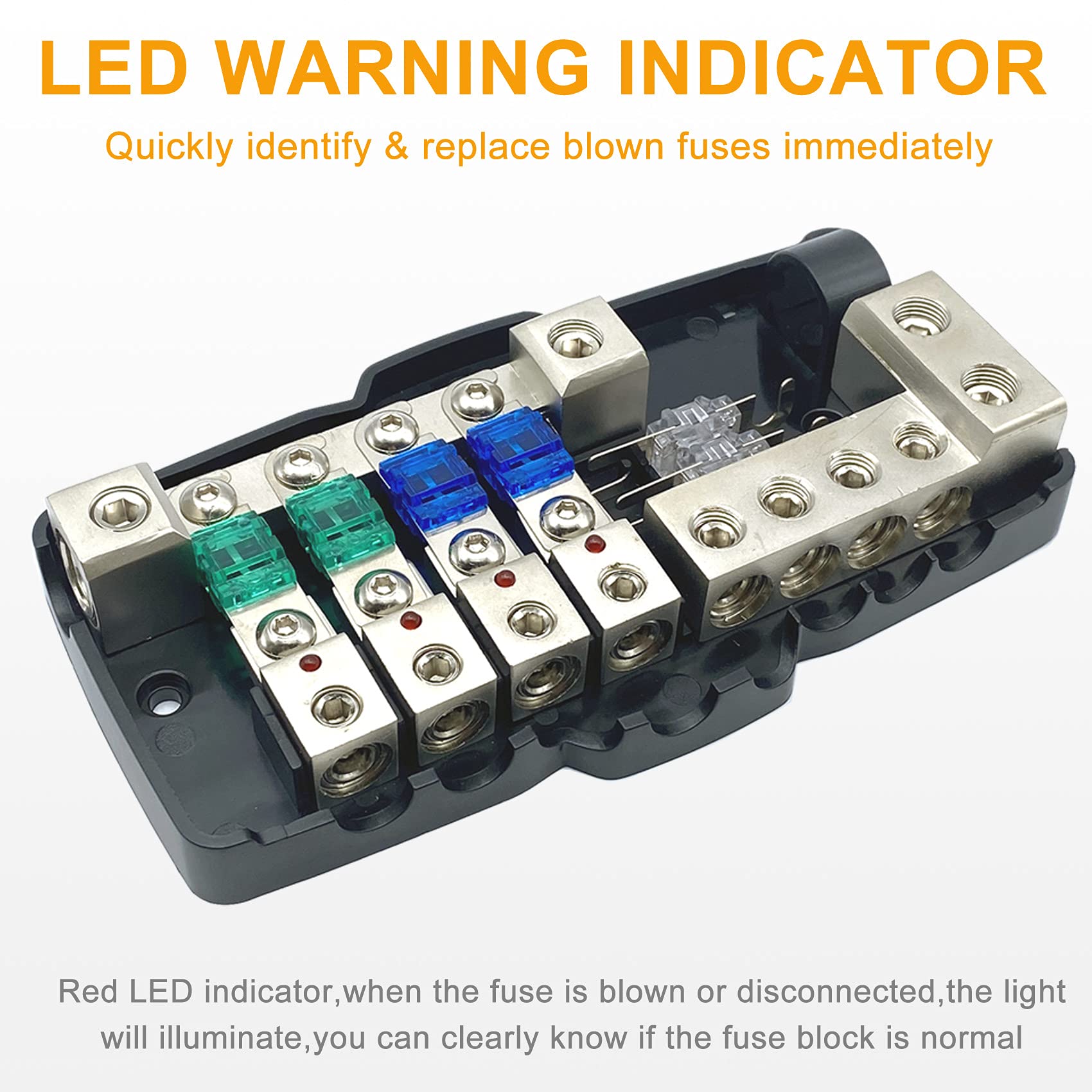 Erayco 4 Way Mini Anl Fused Distribution Block With Ground Block, 12V 48V 0/4 Gauge Power Distribution Block, Car Audio Amplifie