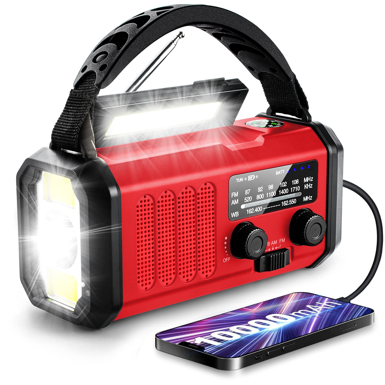 Emergency Radio,10000Mah Solar Radio, Hand Crank Radio, Noaa/Am/Fm Weather Radio, Usb Type C Charging,Dynamo Radio,Polymer Batte