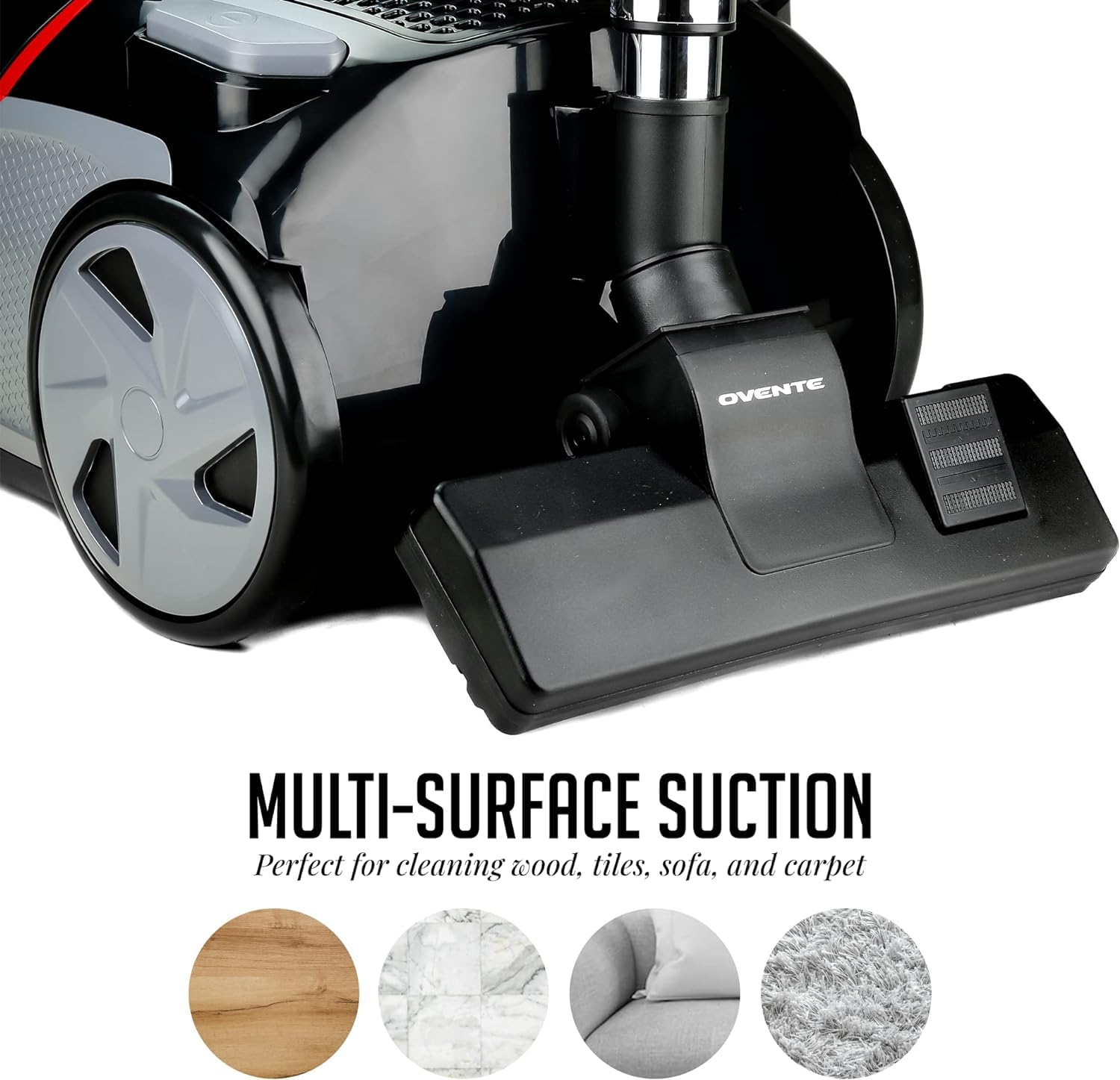 Ovente Electric Vacuum Cleaner With Speed Control Suction, Telescoping Wand & Automatic Cord Rewind, Lightweight Cleaning Machin