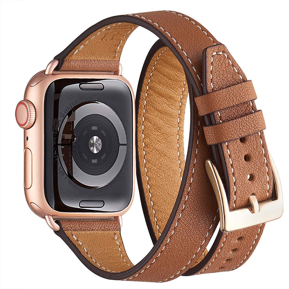 Bestig Bands Compatible with Apple Watch Band 40mm 41mm 38mm 42mm(Series 10 11) Women Men, Genuine Leather Double Tour Designed 