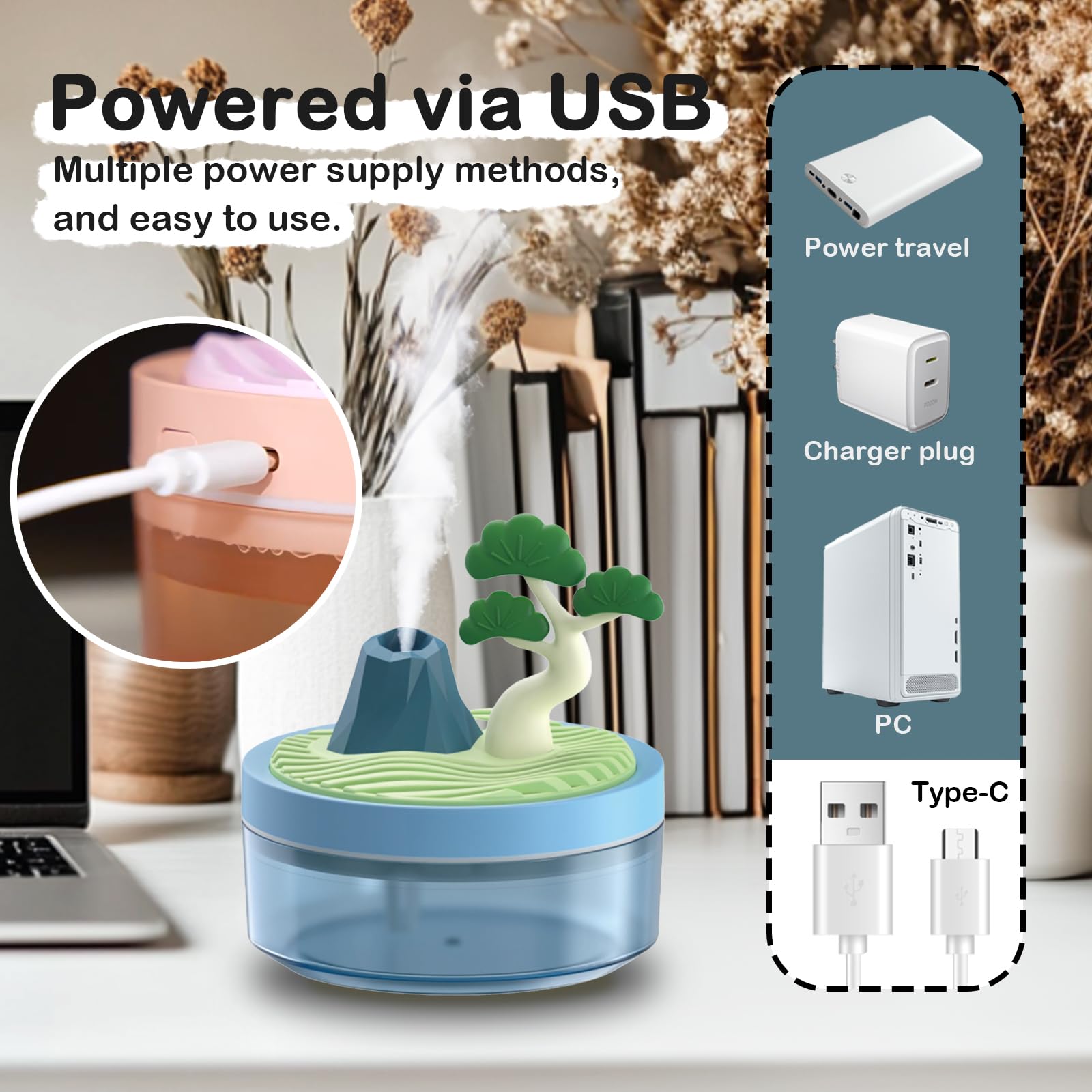 Portable Mini Cute Humidifier Bedroom Humidifier 320Ml Big Capacity?Landscape Design, Two Spray Modes And Color Night Light, Sui