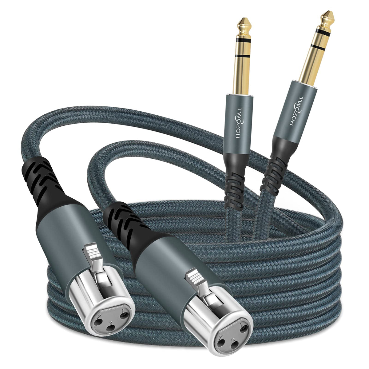 Twozoh Xlr Female To 1/4 Trs Cable 15Ft 2 Pack, Braided 6.35Mm Stereo Jack Balanced To 3Pin Xlr Microphone Cable
