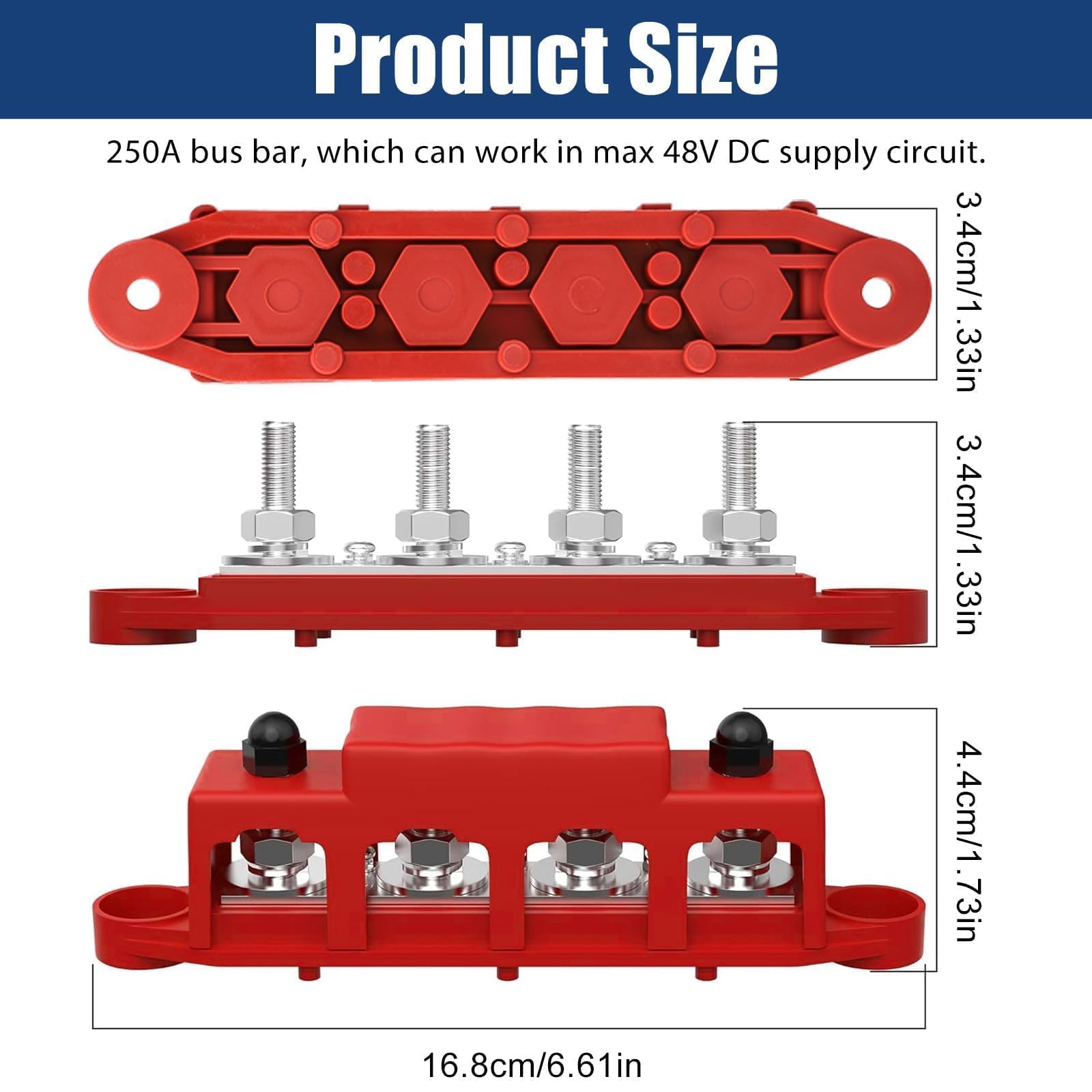 Linkstyle Power Distribution Block Bus Bar, 250A 12V 48V Marine Battery Busbar Terminal Block,For Automotive Car Rv Boat Solar S