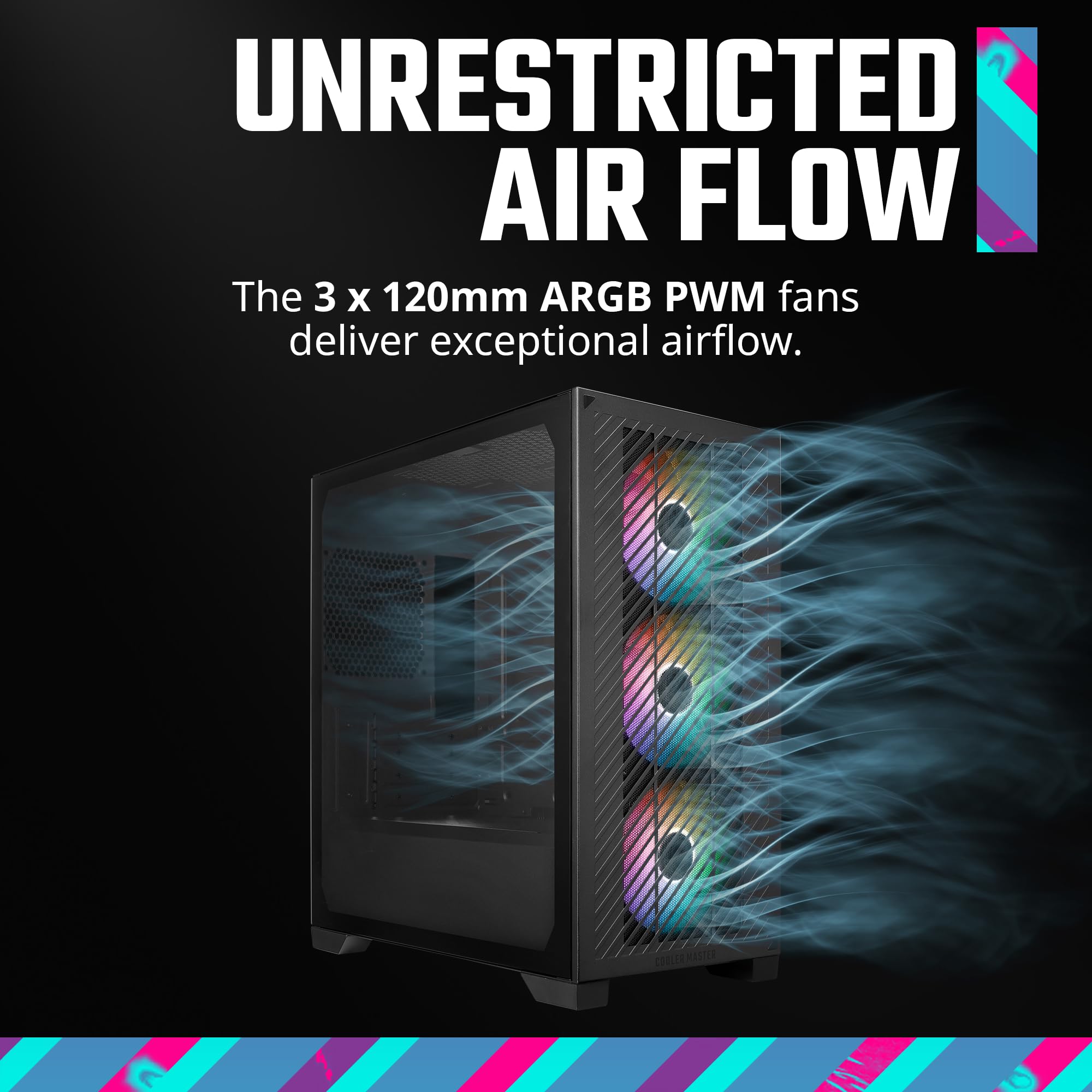 Cooler Master Elite 301 Micro Atx High Airflow Pc Case, 365Mm Gpu Max, 280Mm Aio Max, Type C, Tempered Glass, Triple 120Mm Pwm F