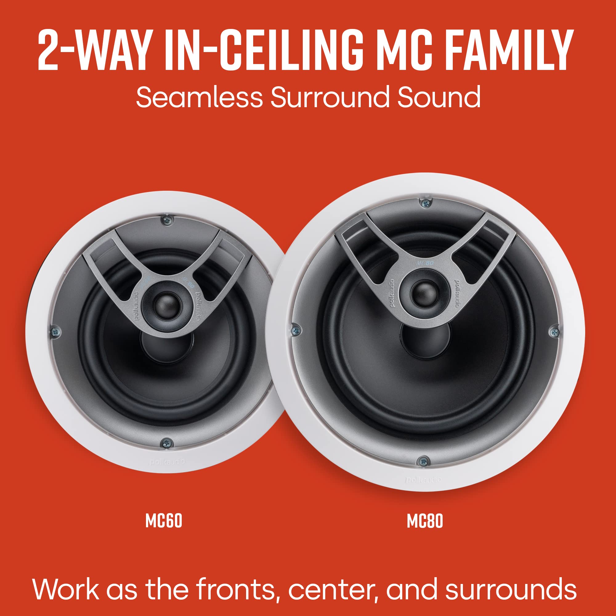 Polk Audio Mc80 2-Way In-Ceiling 8 Speaker (Single) | Dynamic Built-In Audio | Perfect For Humid Indoor/Enclosed Areas | Bathroo