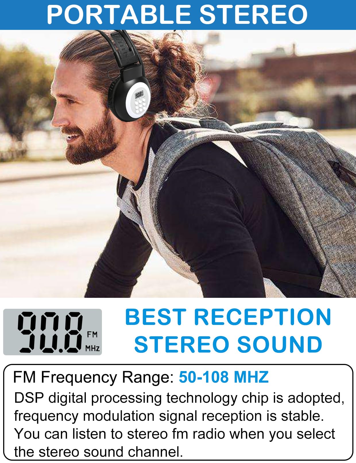 Zhiwhis Fm Portable Radio, Stereo Headsetwith Lcd,Over Ear Foldable, Pocket Walkmen Conference Receiver, Small Wireless/Wired He