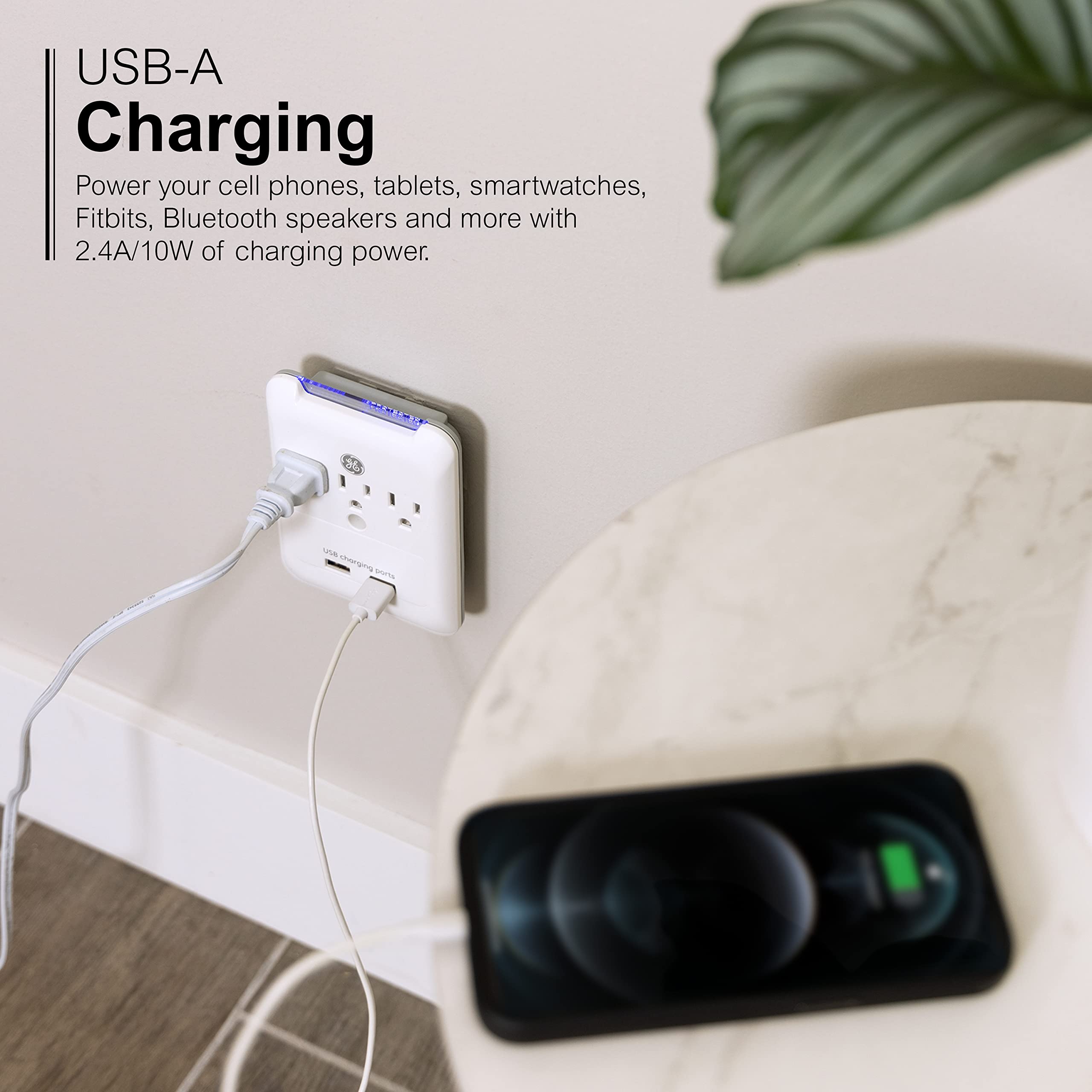 Ge Pro 3 Outlet Extender With 2 Usb Ports, Surge Protector, Charging Station Wall Tap, Protected Indicator Led, 3 Prong, 540 Jou