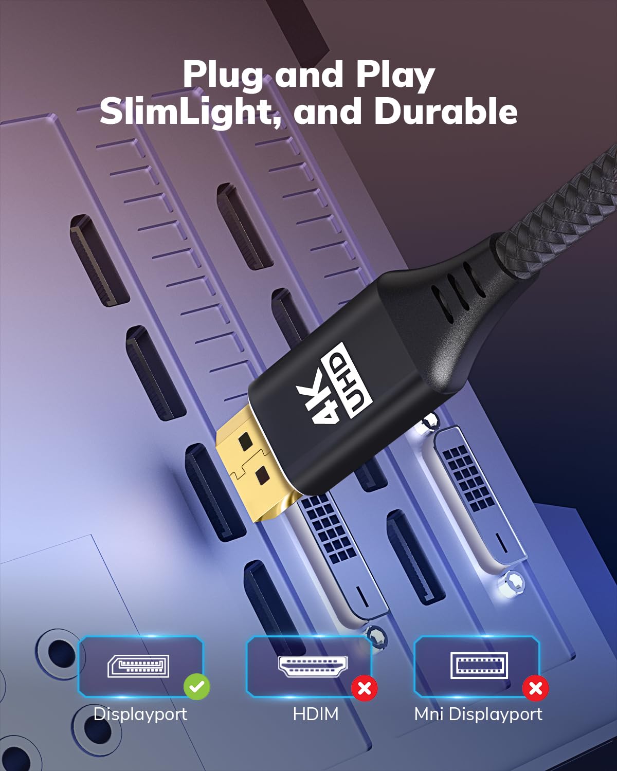 4K Displayport To Mini Hdmi Cable 6Ft, Dp To Mini Hdmi Male Video Uhd 1440P/2K@120Hz,4K@30 Nylon Dp To Mini Hdmi Uni Directional Cord For Dell, Desktop, Amd, Nvidia, Lenovo, Hp, Thinkpad