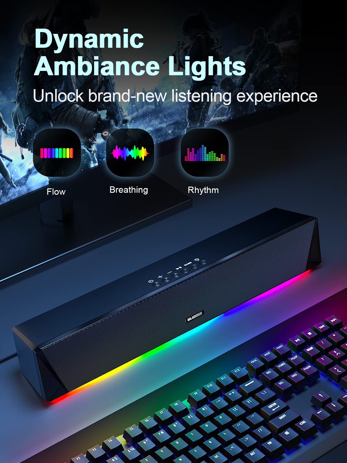 Computer Speakers, 24W Bluetooth Computer Soundbar, 3.5Mm Aux In Computer Speakers For Desktop Monitor, Computer Sound Bar With