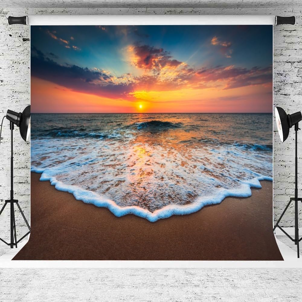 Leyiyi 10X10Ft Photography Background Seaside Sunset Backdrop Wedding Ceremony Hawaiian Luau Party Hula Ocean Wave Foam Beach Sa