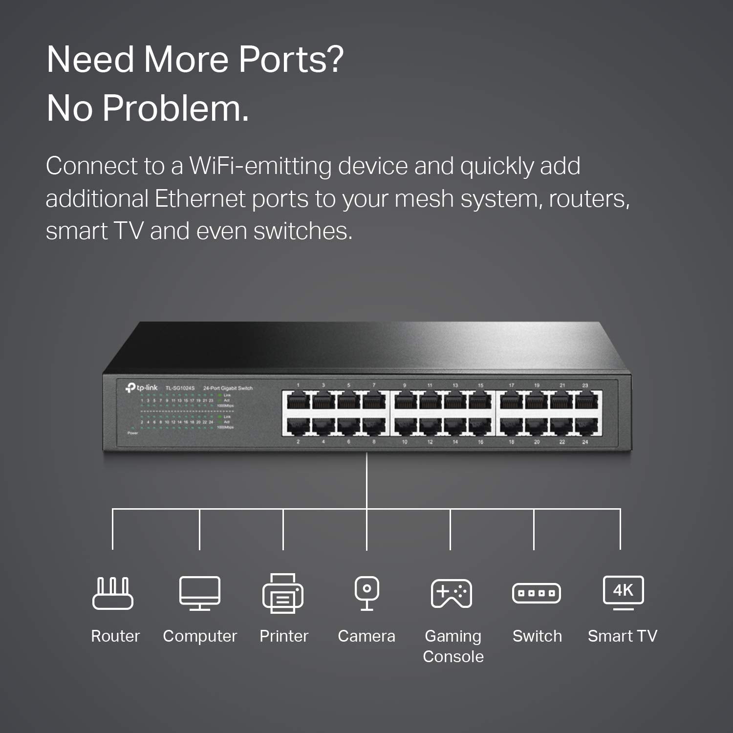 Tp Link 24 Port Gigabit Ethernet Switch Desktop/ Rackmount Plug & Play Shielded Ports Sturdy Metal Fanless Quiet Traffic Optimiz
