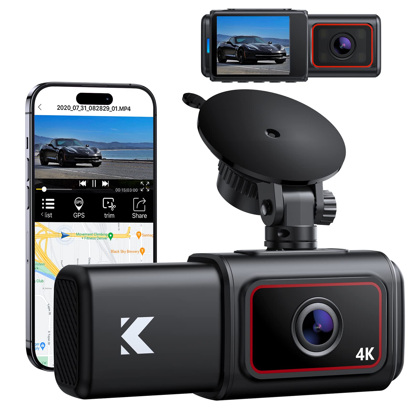 Kingslim D6 4K Dual Dash Cam   Wifi & Gps 4K Front And 1080P Inside Type C Uber Car Camera With Super Night Vision And 24 Hour P