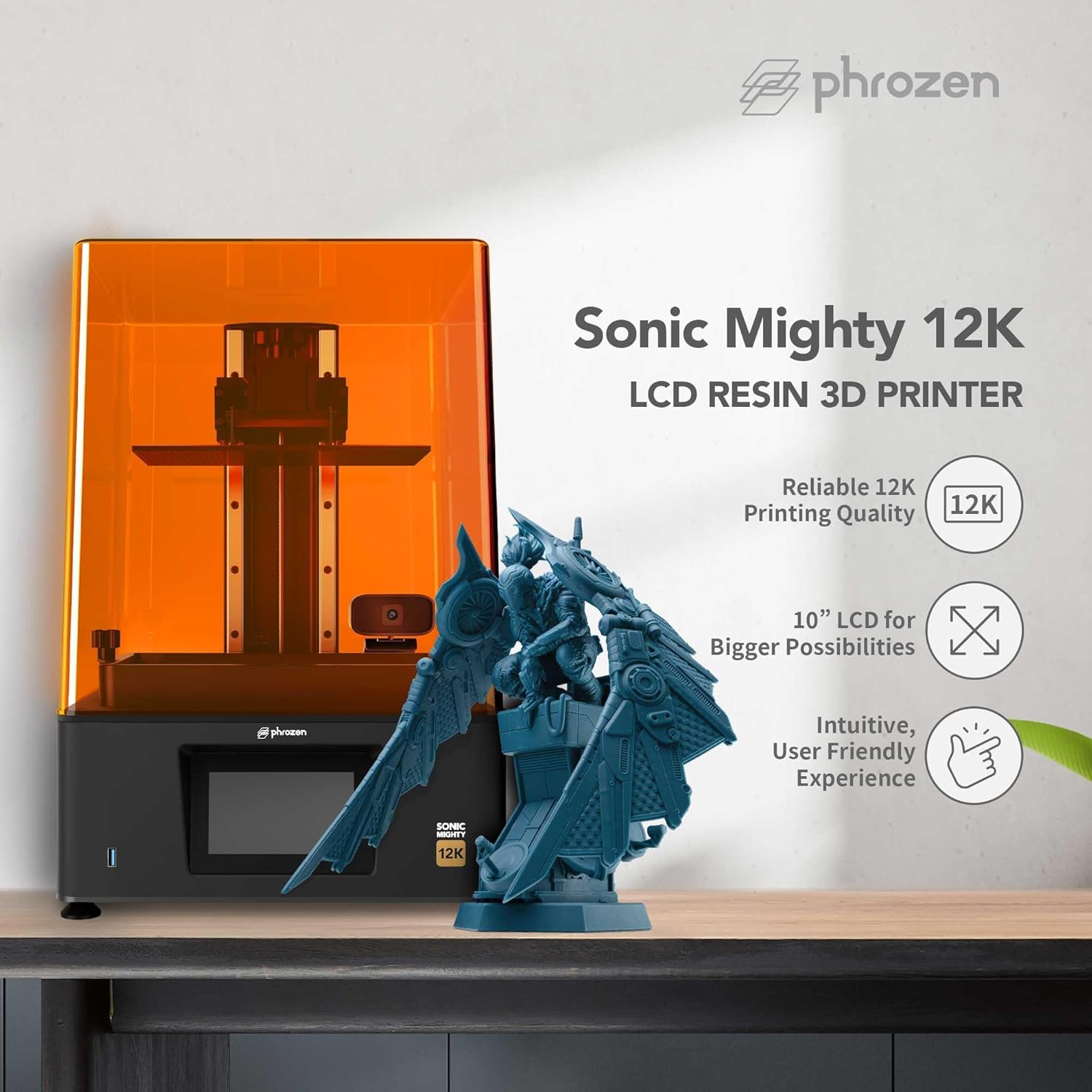 Phrozen Sonic Mighty 12K Lcd Resin 3D Printer, 10 Monochrome Lcd, Tabletop 3D Resin Printer With 19*24M Xy Resolution, 8.6*4.8*9
