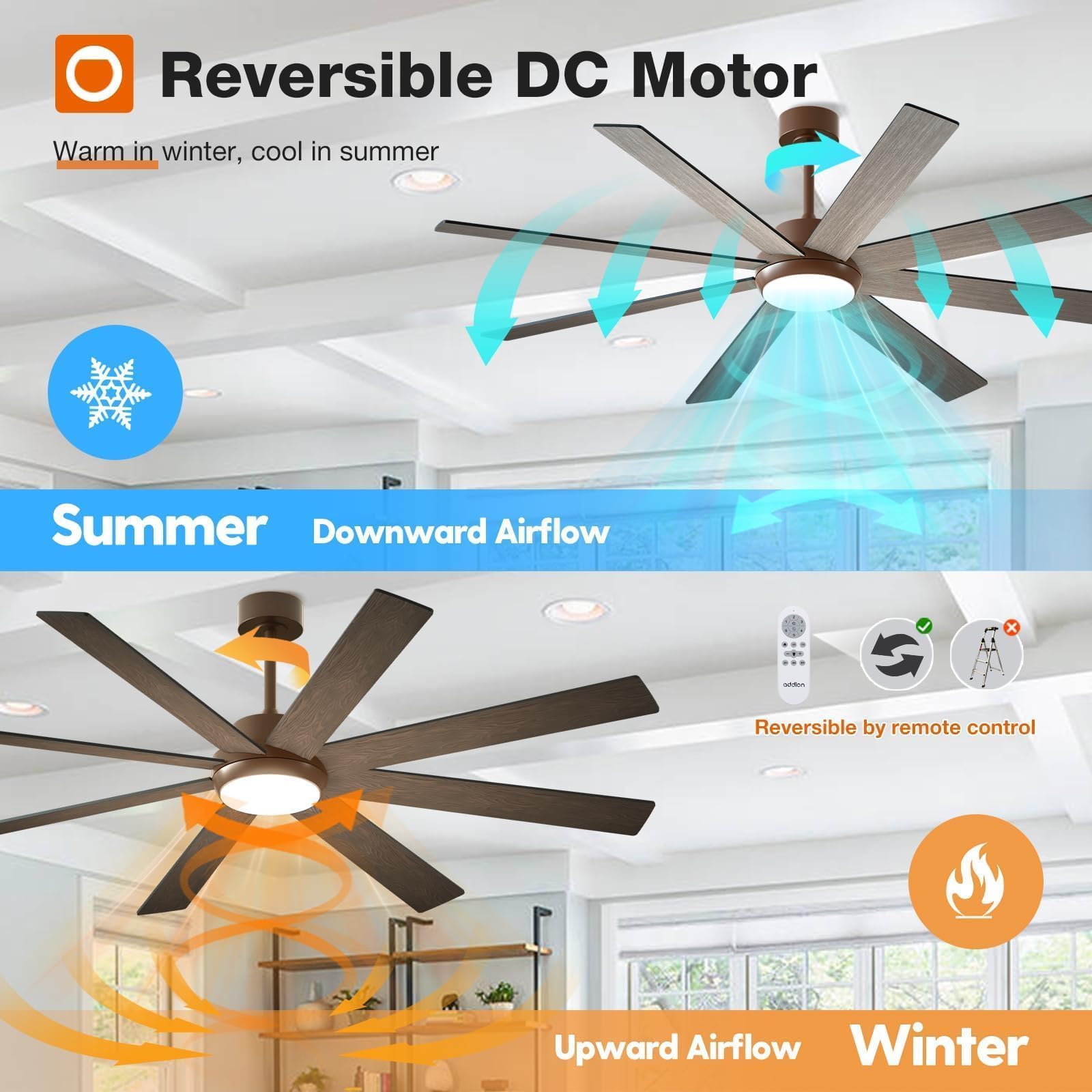 Addlon 72 Inch Large Ceiling Fans With Lights, Brown Ceiling Fan With Light And Remote Control, Reversible, 5Cct, Dimmable, Mode