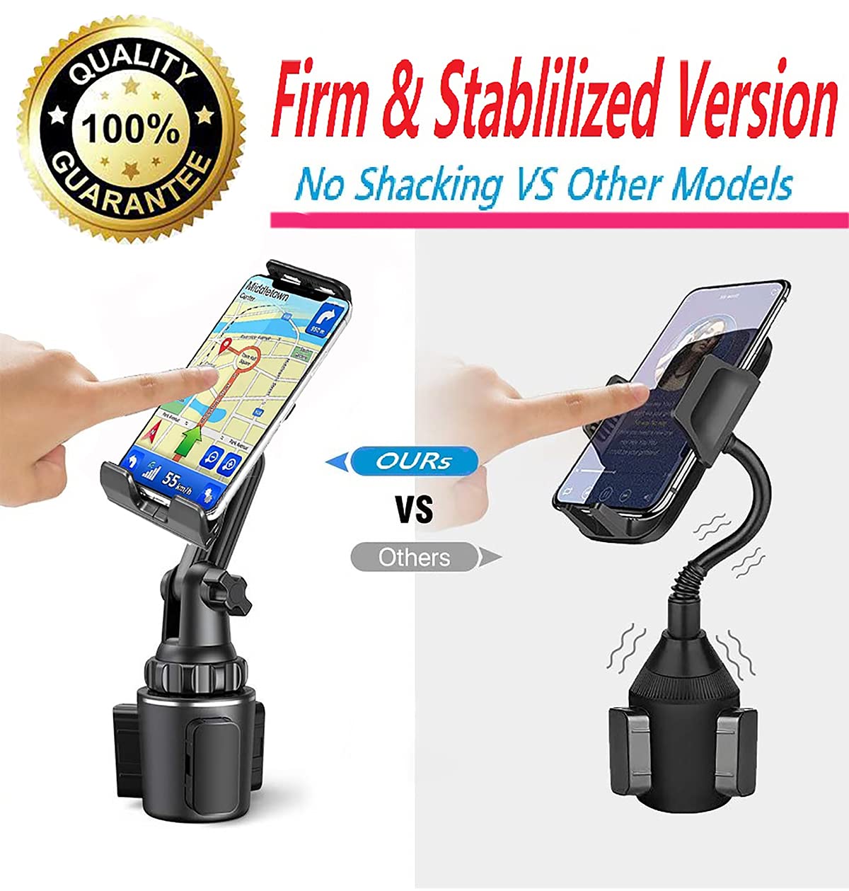 Tecotec Cup Holder Tablet Mount, Adjustable 2 In 1 Car Phone & Tablet Cup Holder Phone Mount For All Cellphones & Tablets Up To